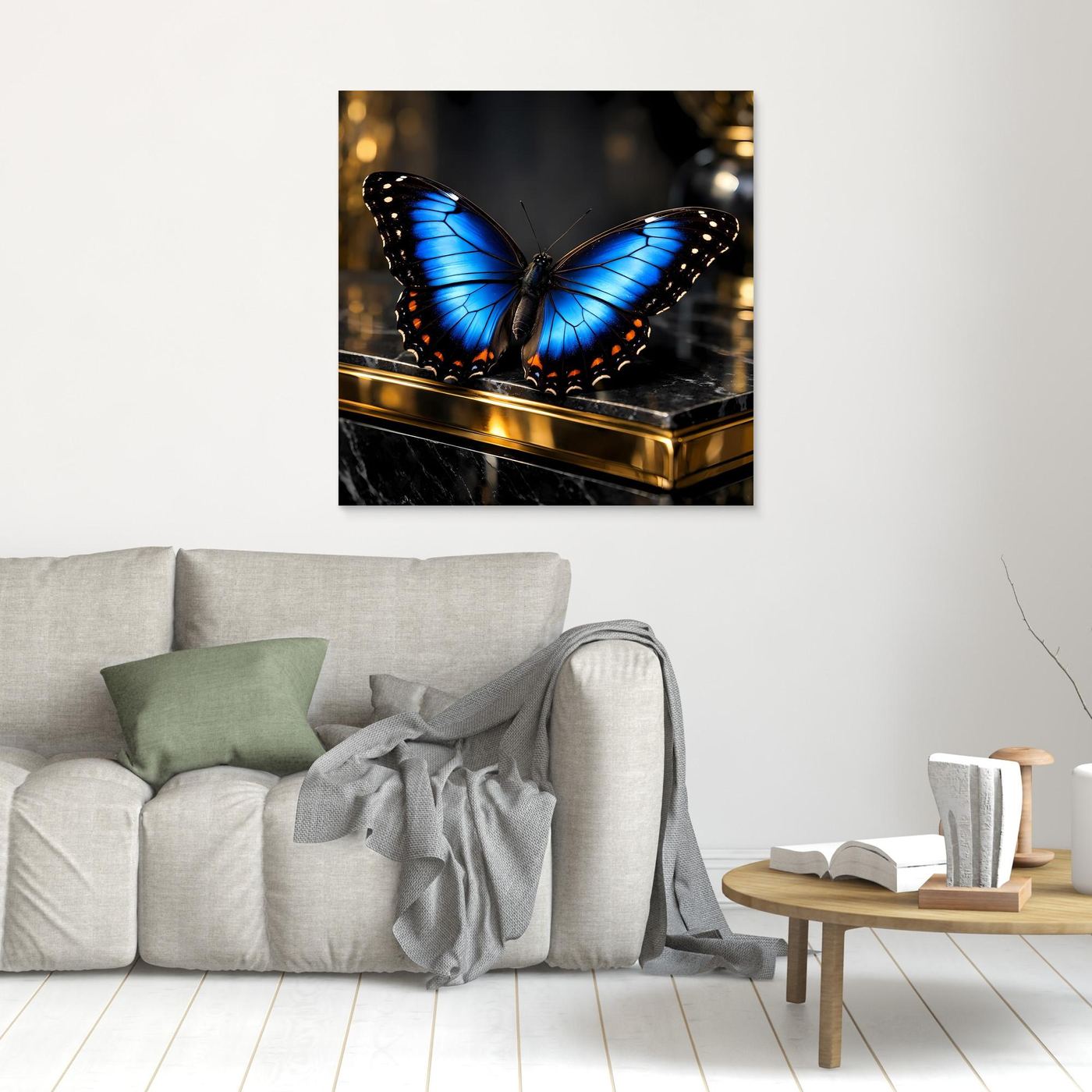 Quadratisches Leinwand-Wandbild: blauer Schmetterling