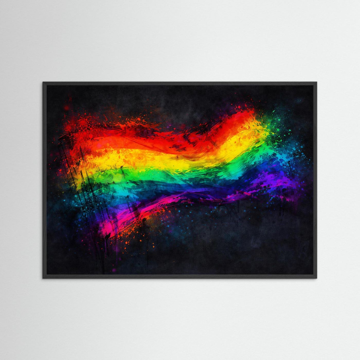 Dynamische Regenbogenflagge im Farbexplosion-Stil | Rainbow Pride Kunst Poster Querformat