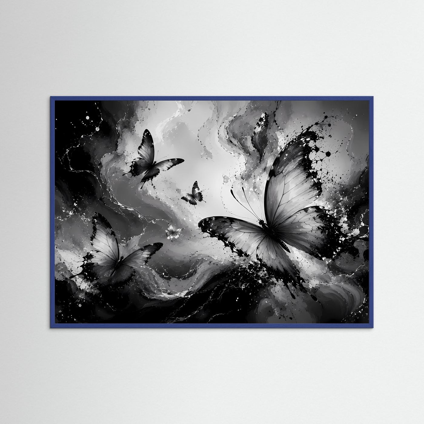 Schmetterlinge Schwarz Weiß Poster Querformat | Abstrakte Butterfly Wandkunst Modern | Monochrome Leinwandkunst