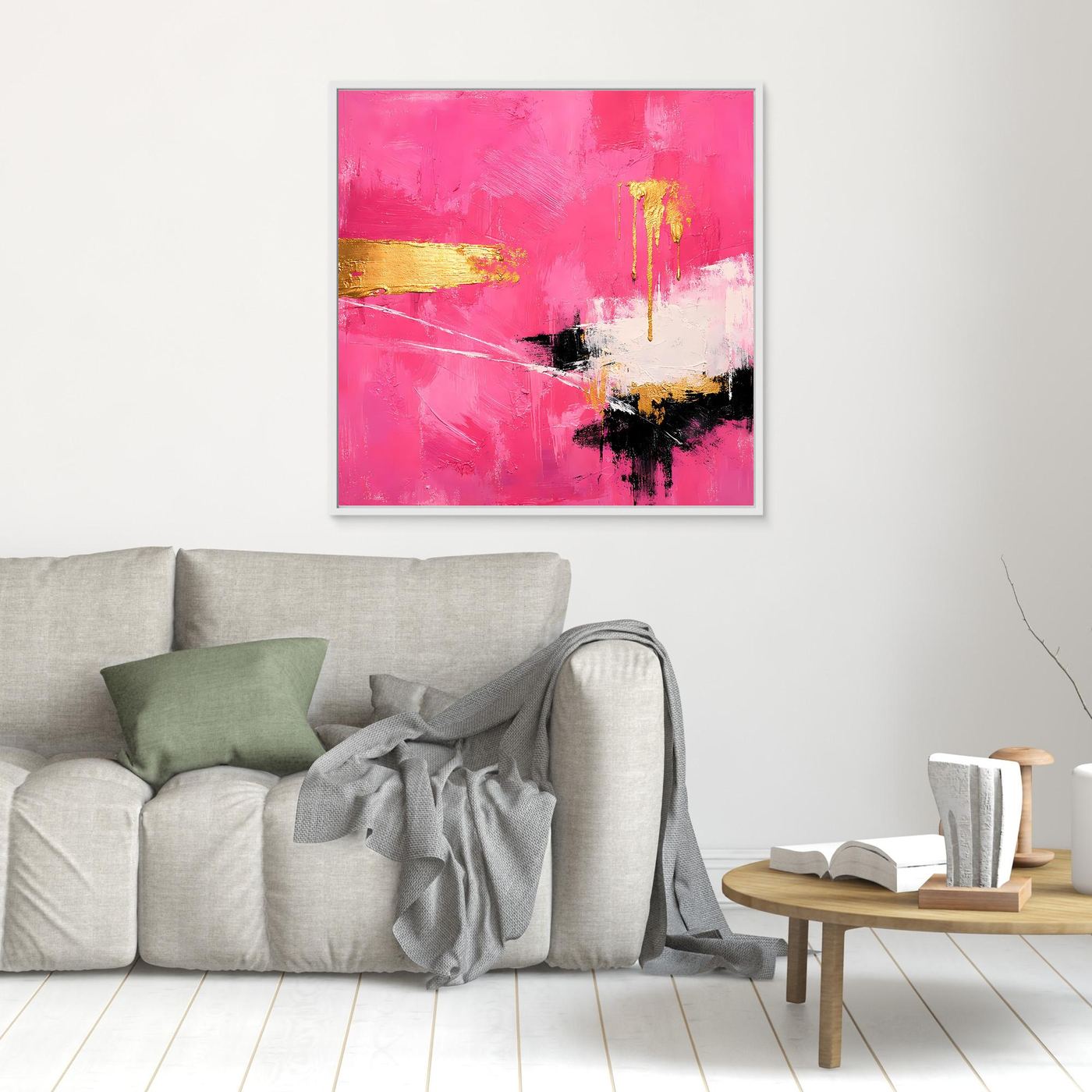 Leinwand Abstraktes Farbenspiel in Pink und Gold | Modernes Expressionistisches Wandbild