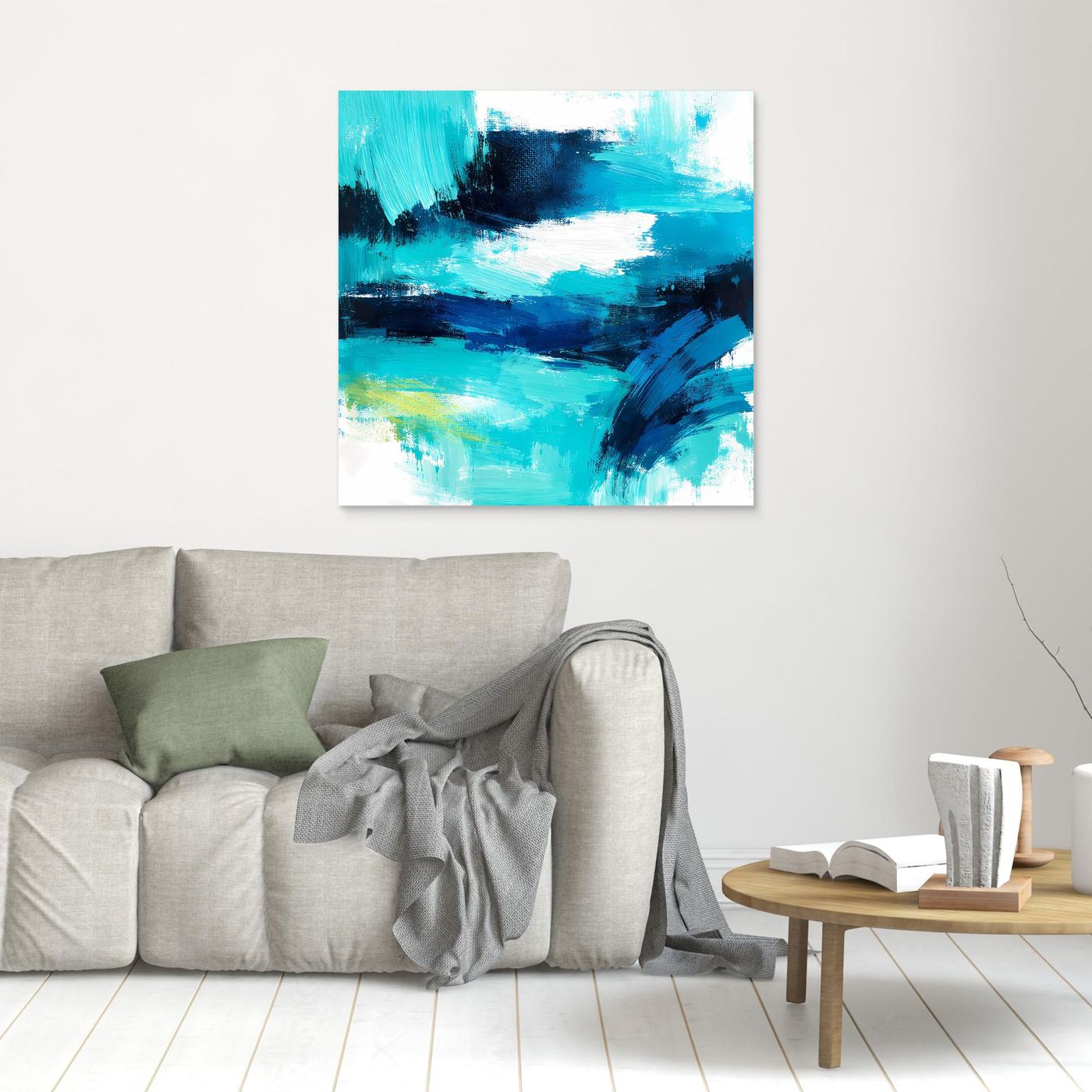 Premium Leinwand Modernes Abstraktes Wandbild Ocean Blue | Maritimes Kunstwerk im Impasto-Stil