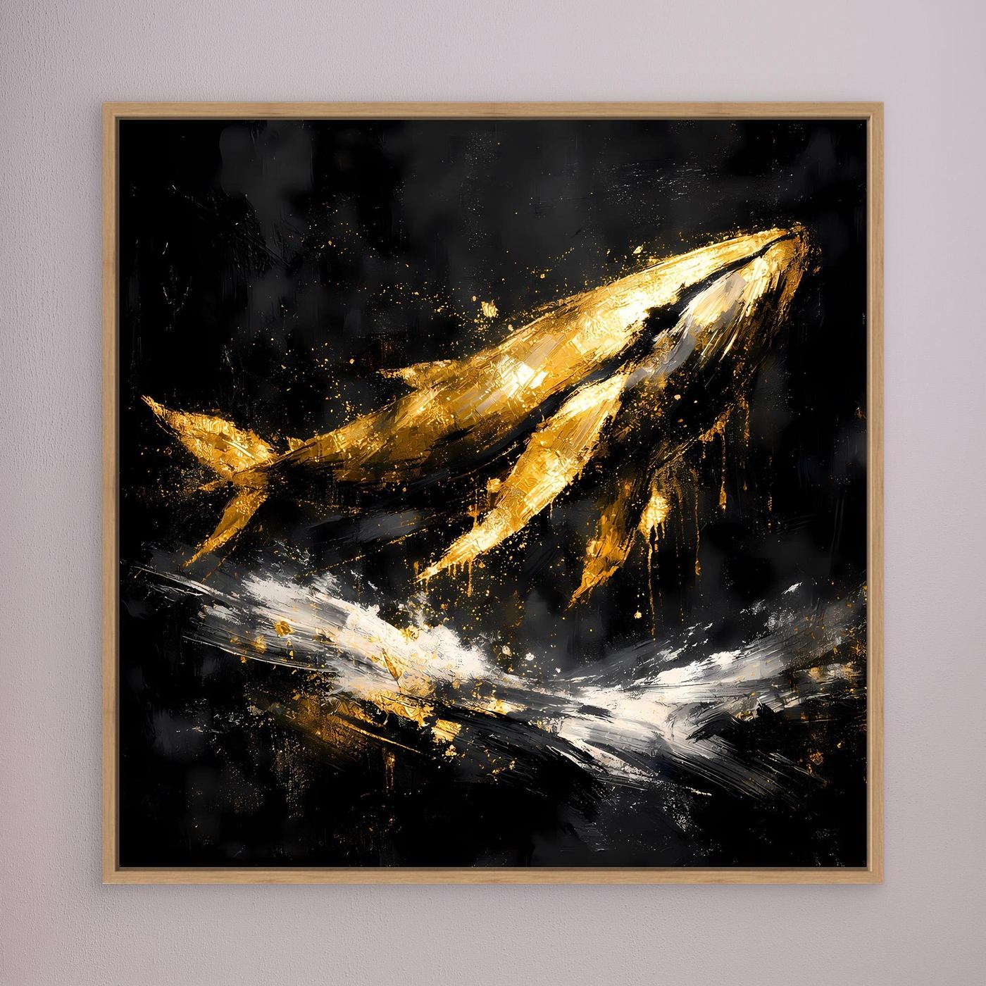 Leinwand Majestätischer Wal in Gold und Schwarz | Modernes Abstraktes Meeres Wandbild