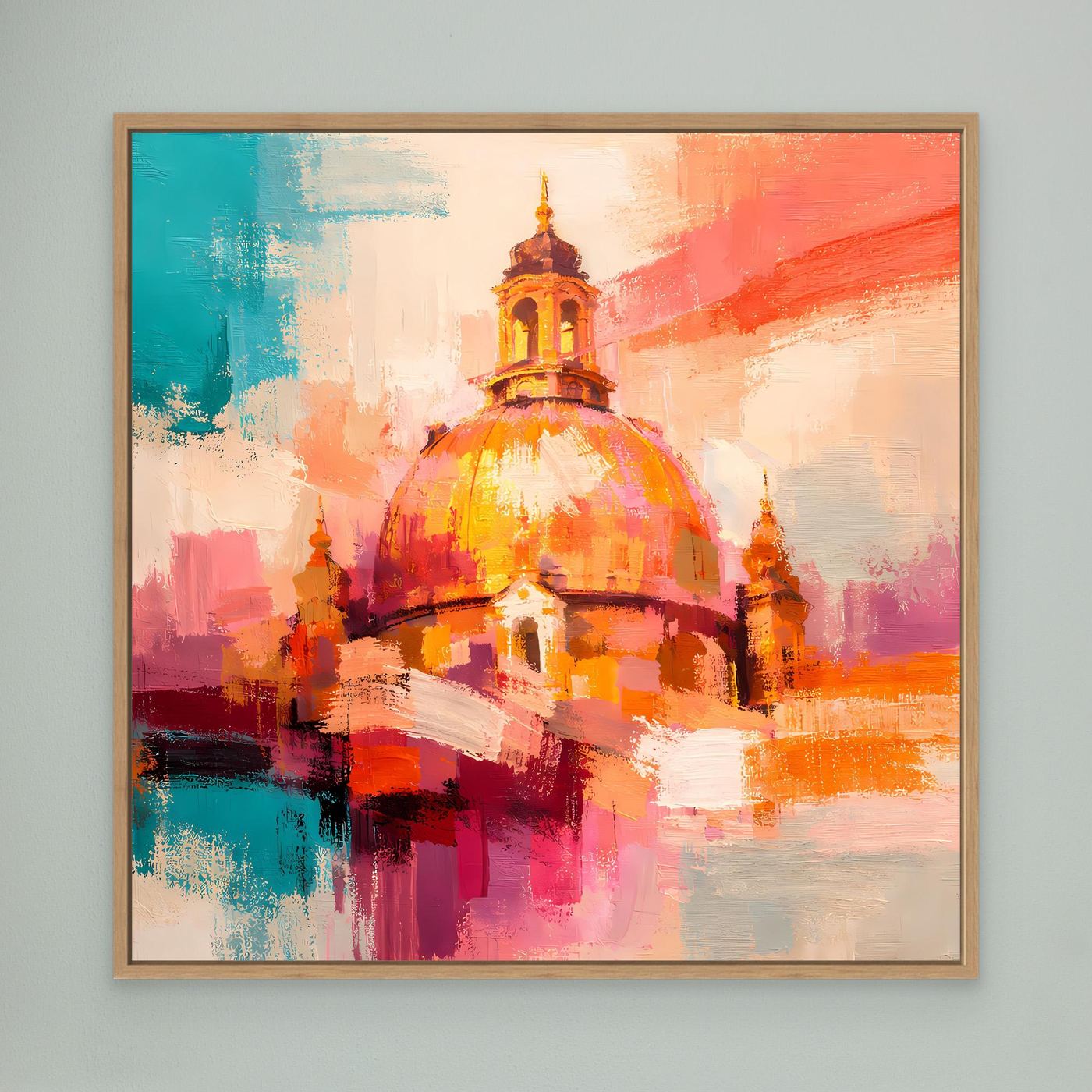 Leinwand Dresden Frauenkirche Wandbild | Abstraktes Architektur Bild Bunt