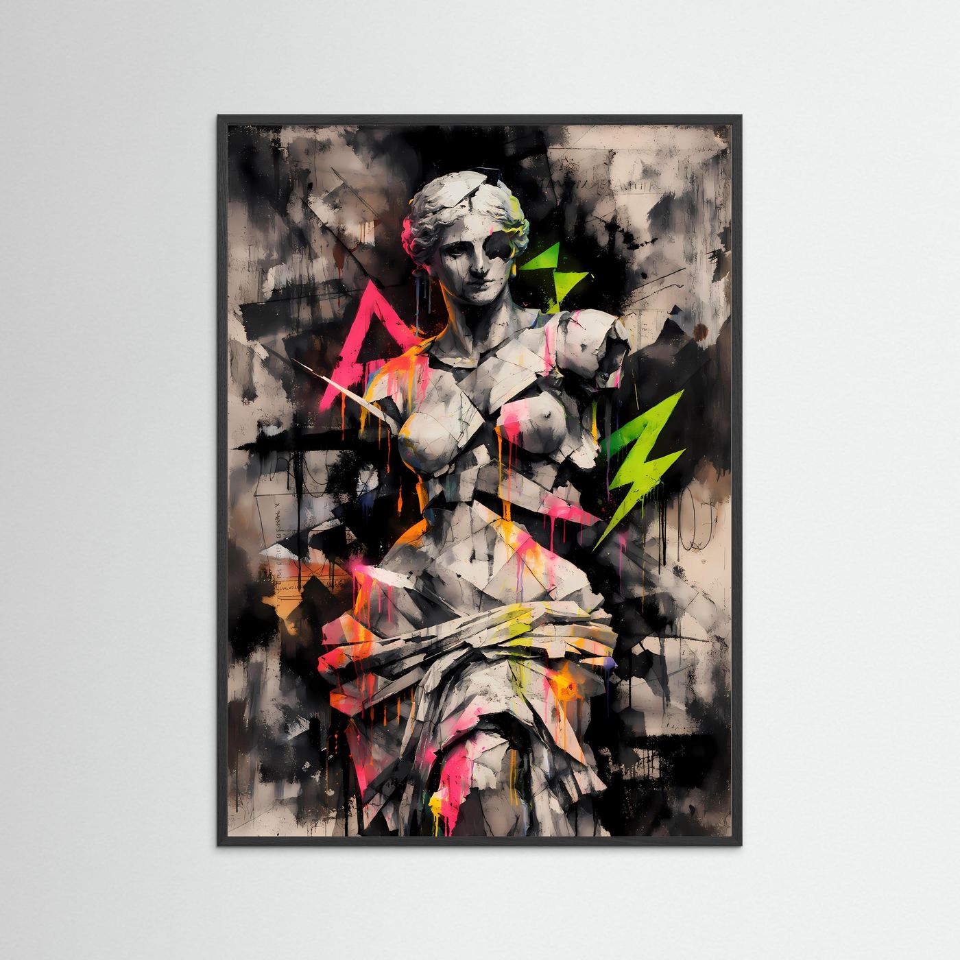 The Neon Venus | Luxuriöses Skulpturen Poster Bunt & Dunkel | Abstraktes Statue Kunstposter Hochformat