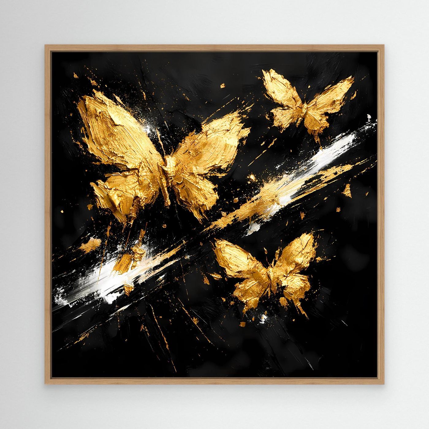 Leinwand Goldene Schmetterlinge im Flug | Abstraktes Modernes Wandbild