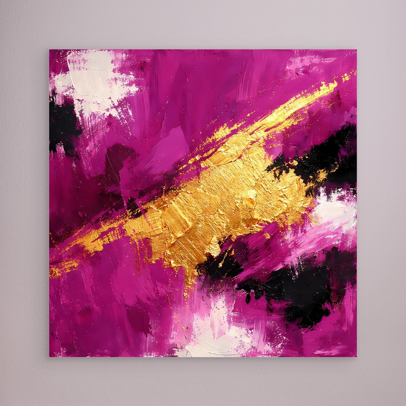 Leinwand Expressives Farbenspiel in Beere und Gold | Modernes Abstraktes Wandbild