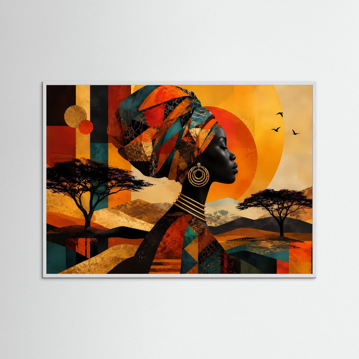 Afrikanische Frau Poster | Moderne Afrika Wandkunst | Abstraktes Porträt in Gold & Erdtönen | Elegante Ethno Wall Art | Luxus Leinwandbild