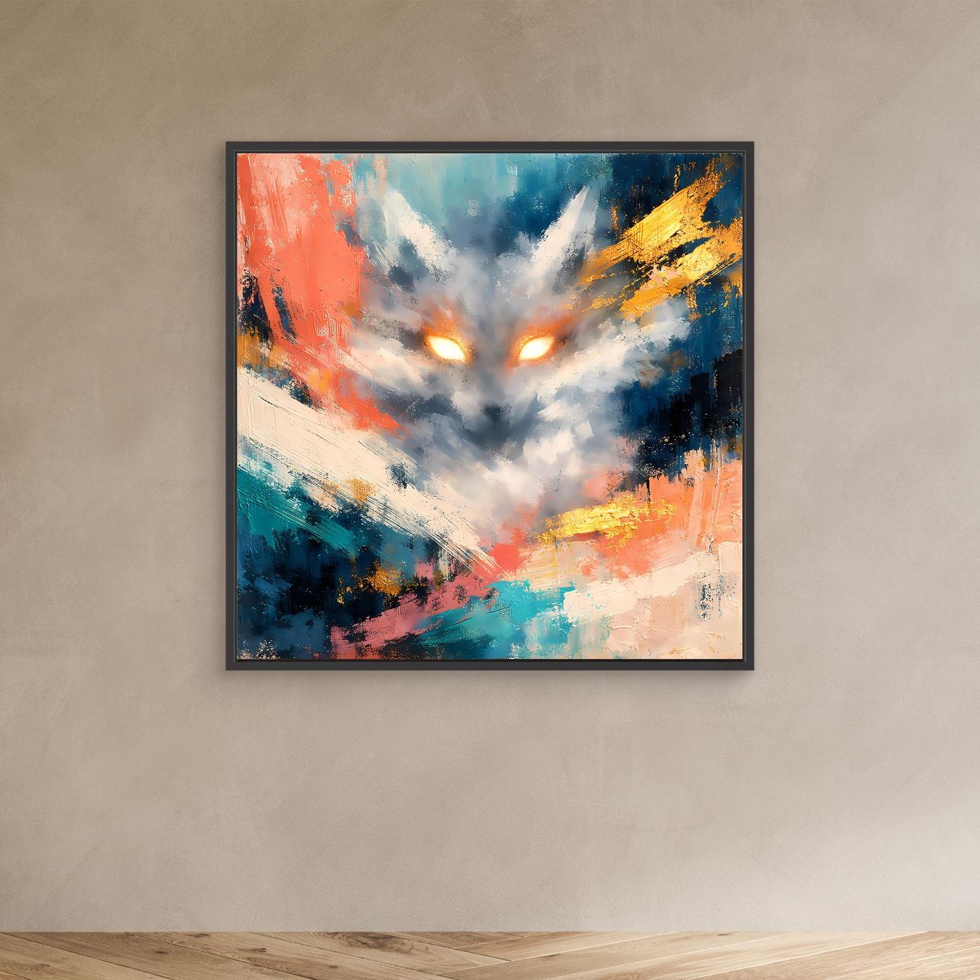 Leinwandbild Abstrakter Kitsune Fuchs | Modernes Japanisches Kunstwerk