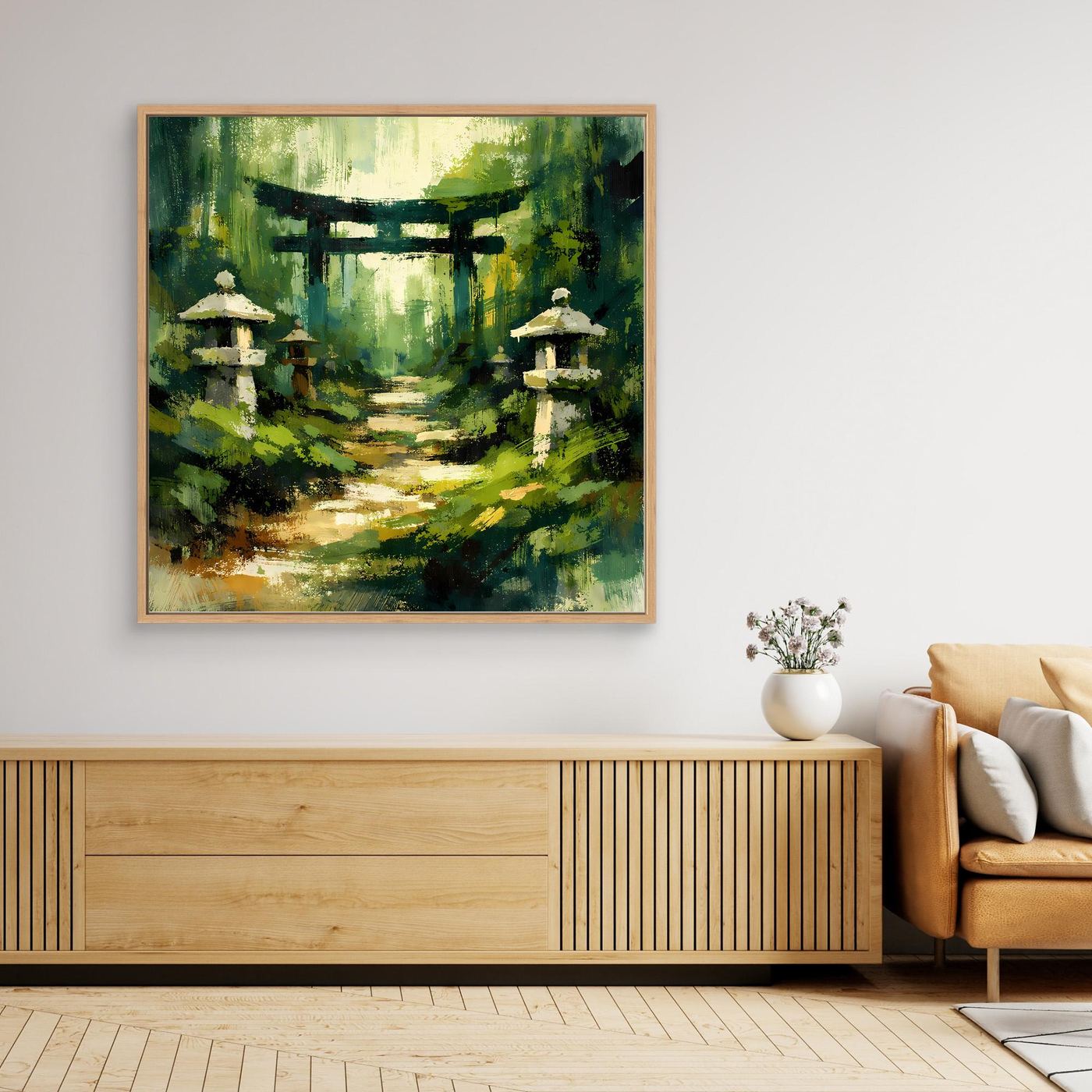 Leinwand Mystischer Torii-Pfad im Wald | Traditionelles Japan-Wandbild auf echter Leinwand