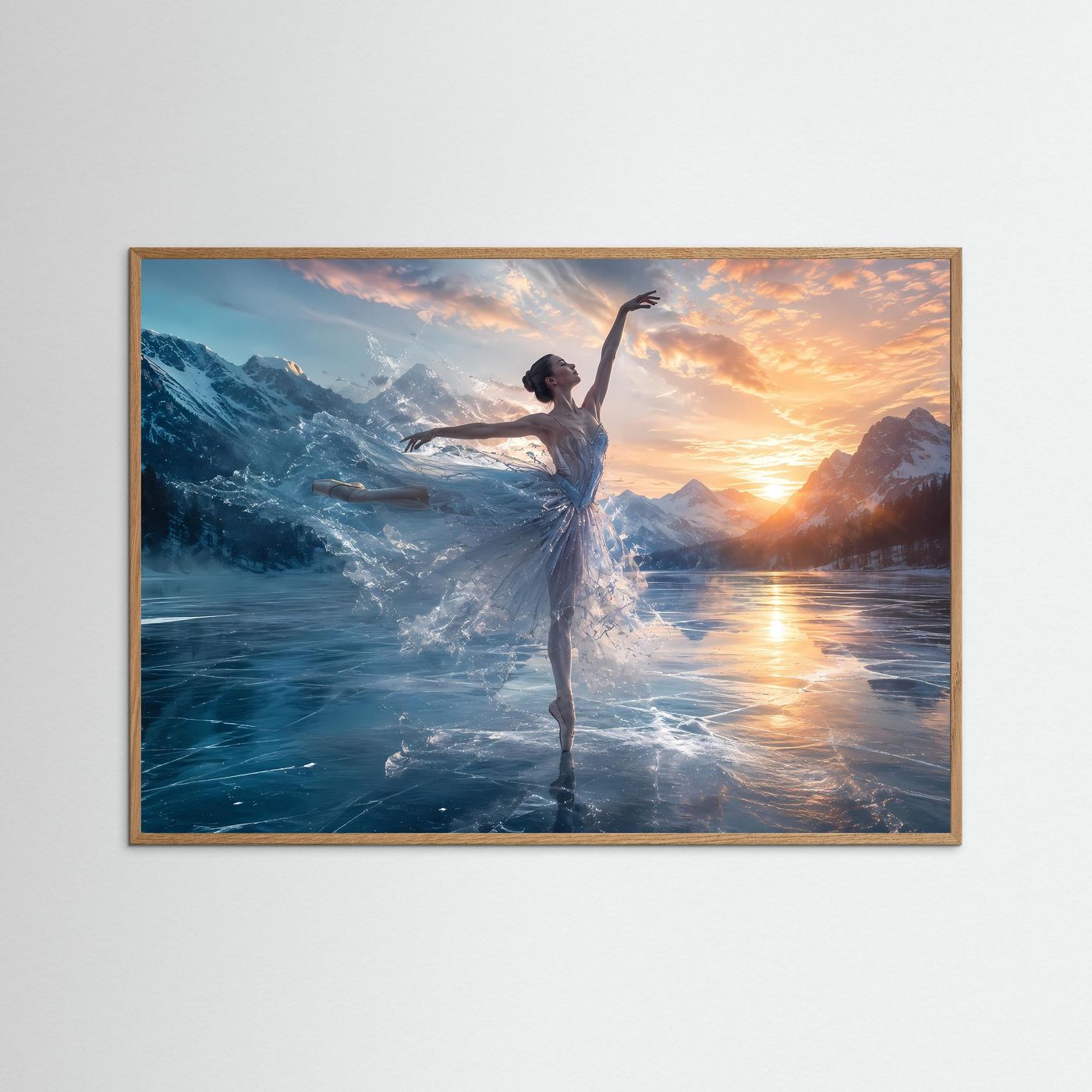 Elegante Ballerina auf Eissee im Sonnenuntergang | Panorama Tanz & Alpen Poster Querformat