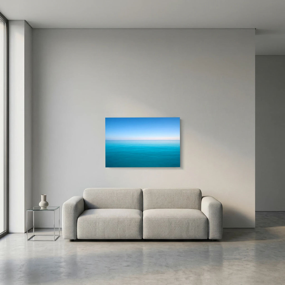Wandbild mit Meerhorizont: türkisblaues Wasser und klarer, heller Himmel im Querformat