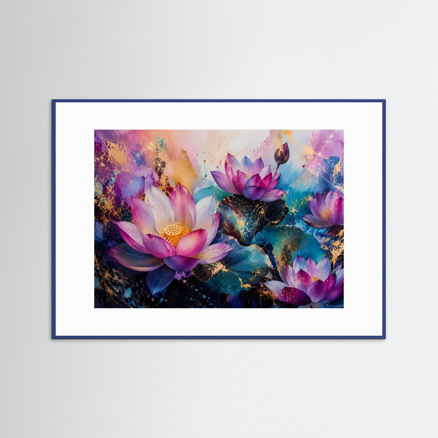 Elegante Lotosblüten in Pink & Gold | Moderne abstrakte Blumen Kunst Poster