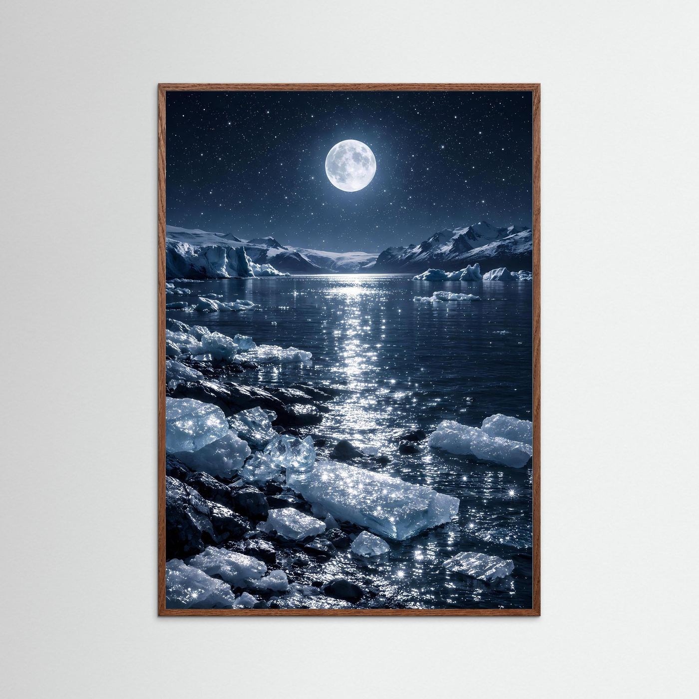 Poster Magischer Vollmond über dem Eismeer | Klares Arktisches Wandbild