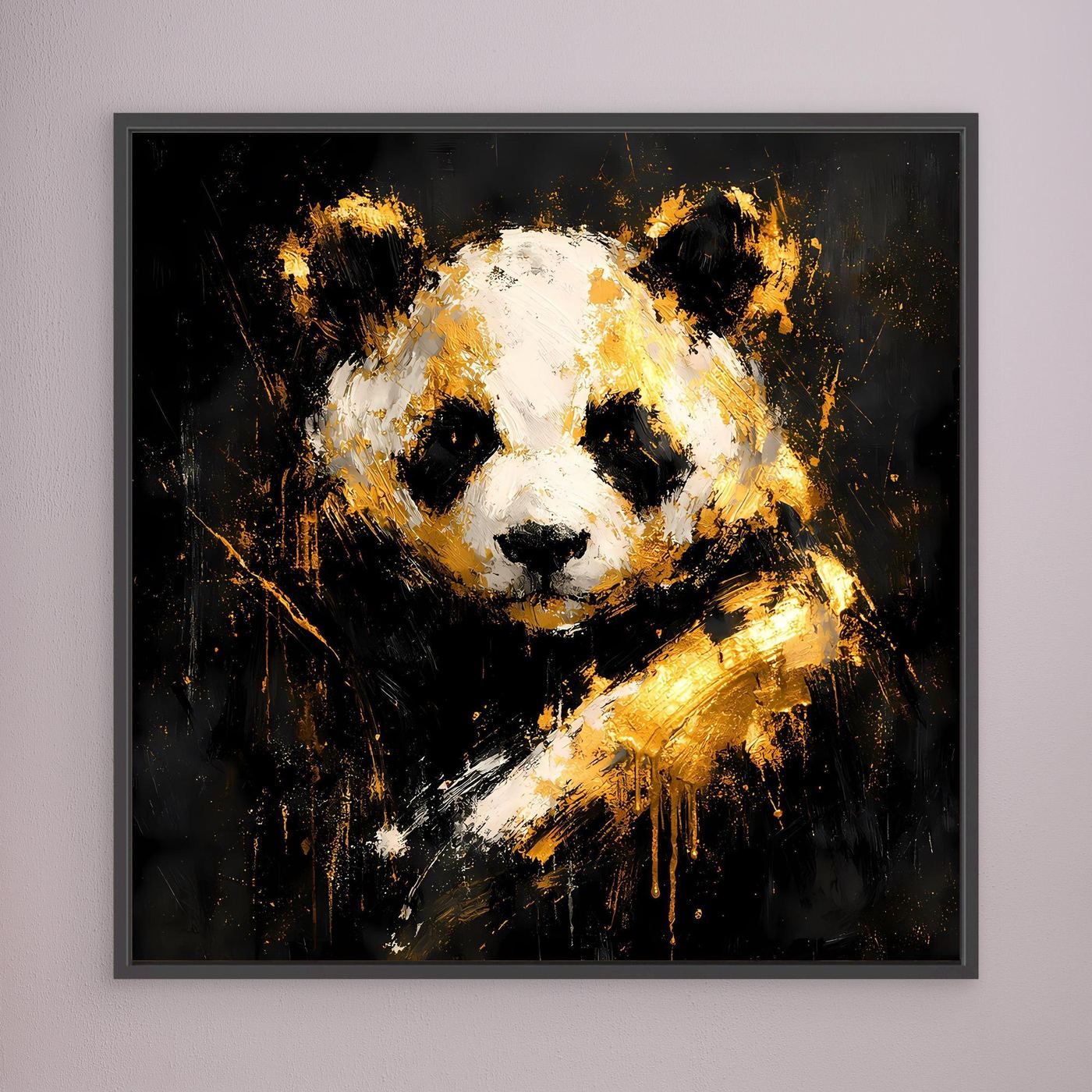 Leinwand Abstrakter Panda in Gold und Weiß | Modernes Tier Wandbild