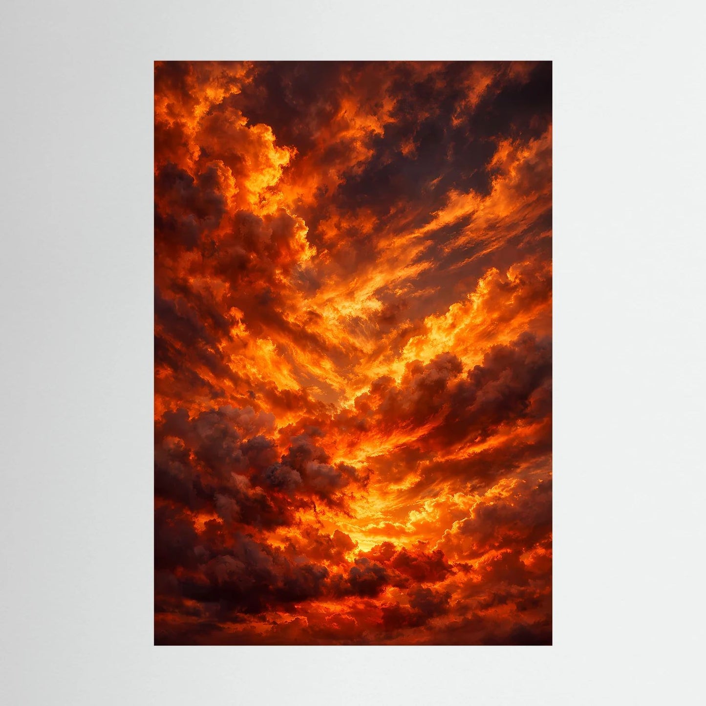 Hochformatiges Poster mit dramatischen Wolken in Orange und Rot, ohne Rahmen