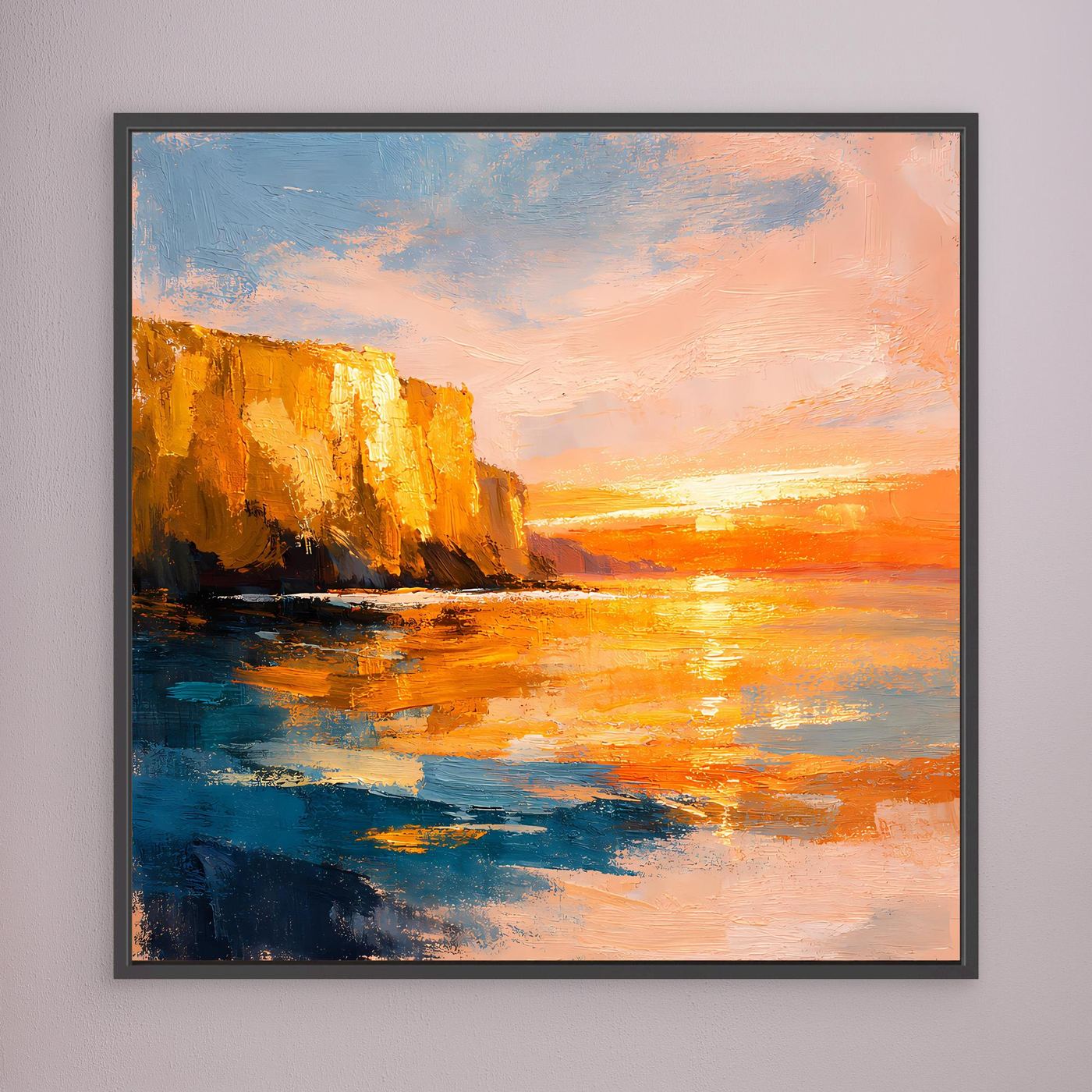 Leinwand Goldener Sonnenuntergang an der Steilküste | Abstraktes Meeres Wandbild