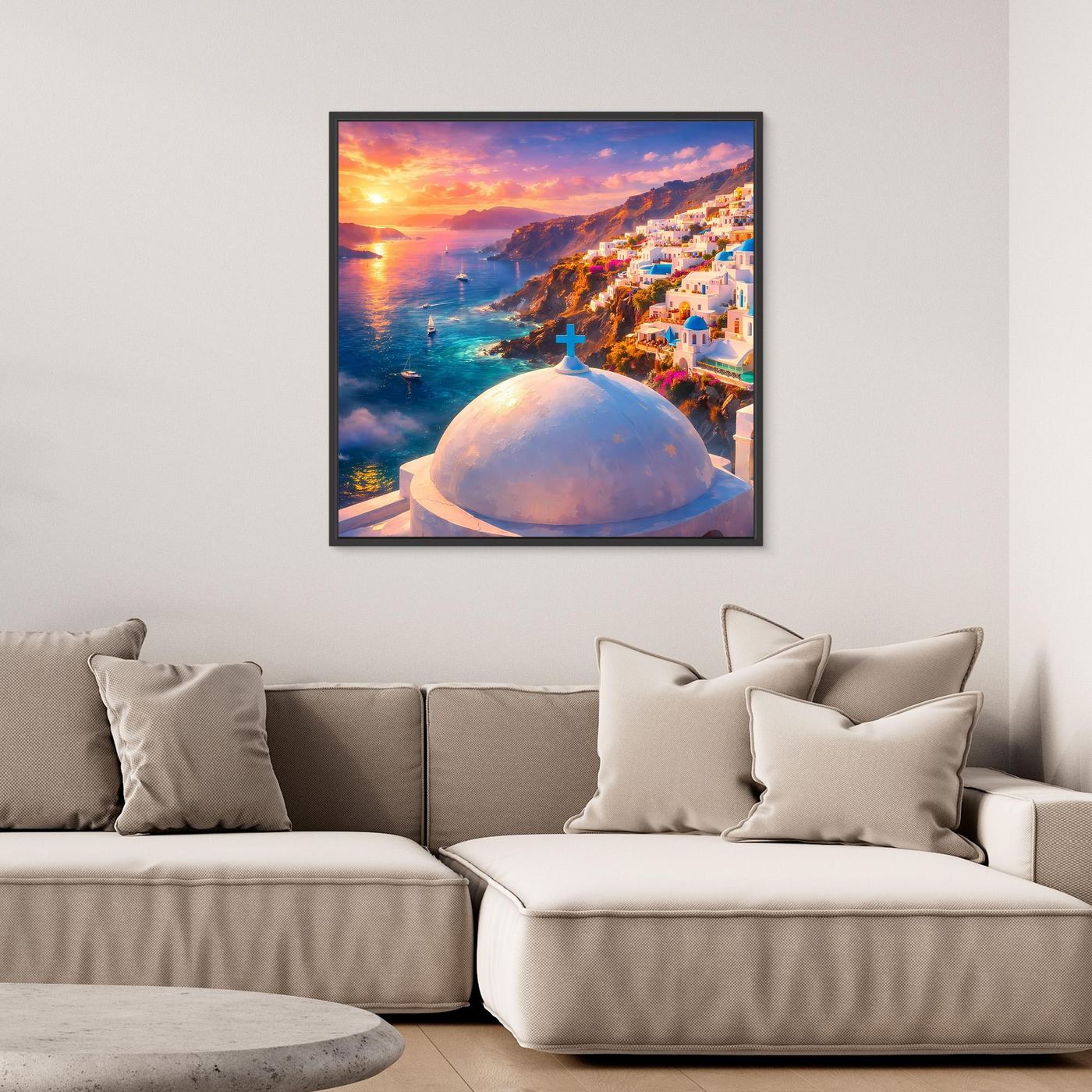 Leinwandbild Traumhaftes Santorini bei Sonnenuntergang | Maritimes Urlaubsflair