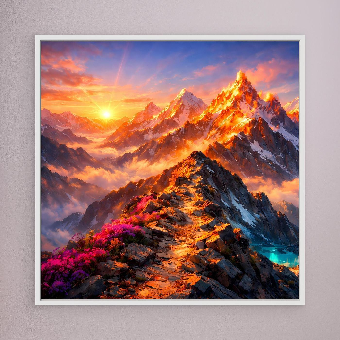 Leinwandbild Sonnenuntergang im Hochgebirge | Majestätisches Wandbild auf echtem Holzkeilrahmen