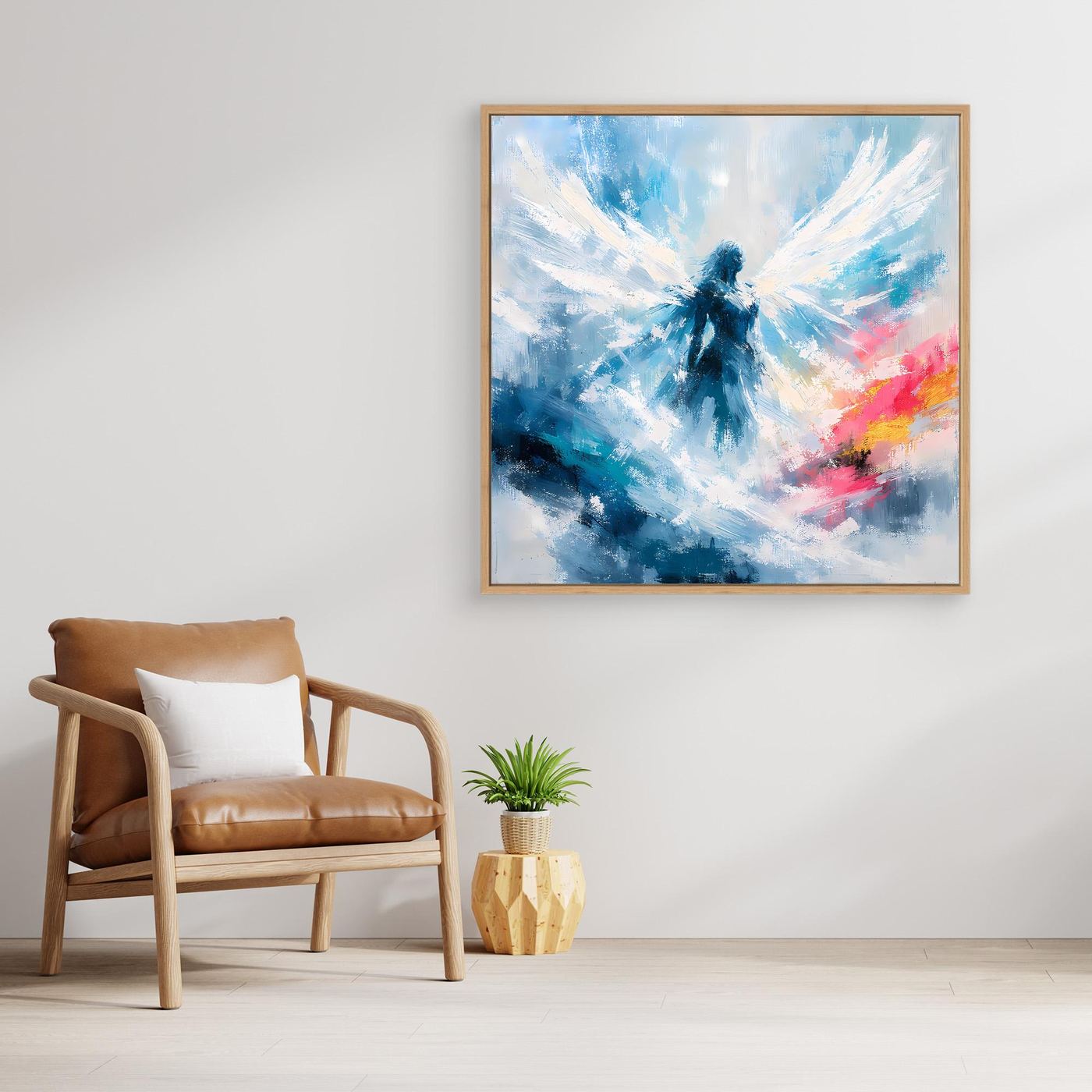 Leinwand Abstrakter Engel in Blau und Weiß | Modernes Wandbild auf echter Leinwand