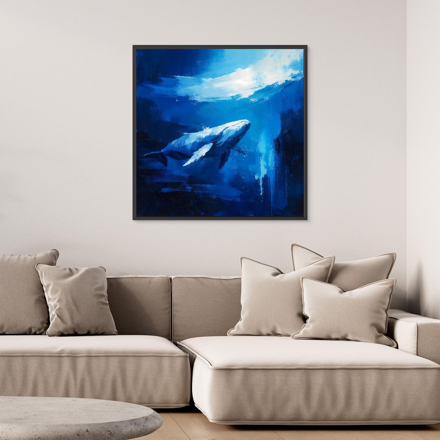 Premium Leinwand Majestätischer Wal im Ozean | Abstraktes Kunst Poster Modernes Blaues Wandbild