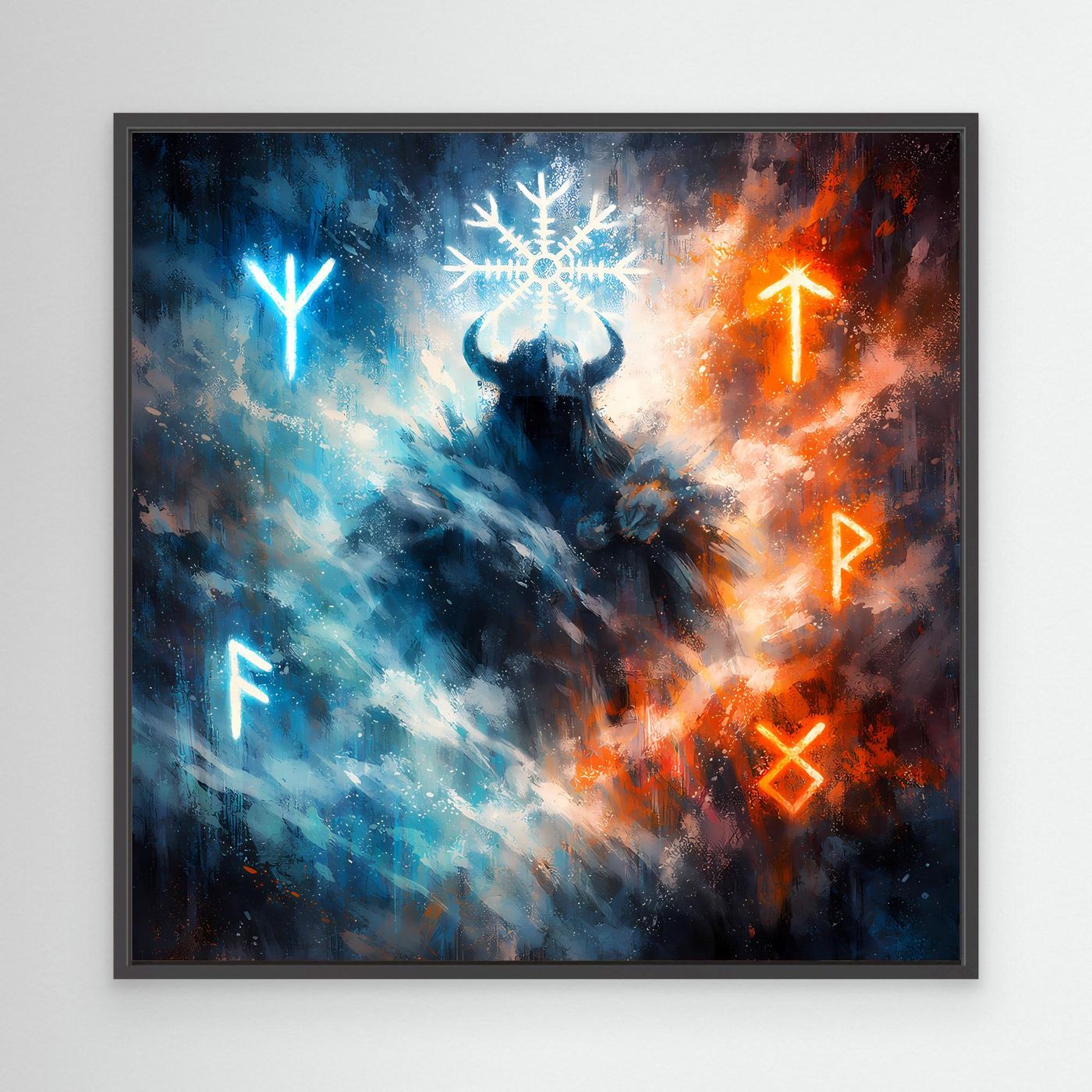 Leinwand Wikinger Krieger mit Runen | Mystisches Nordisches Wandbild auf echter Leinwand