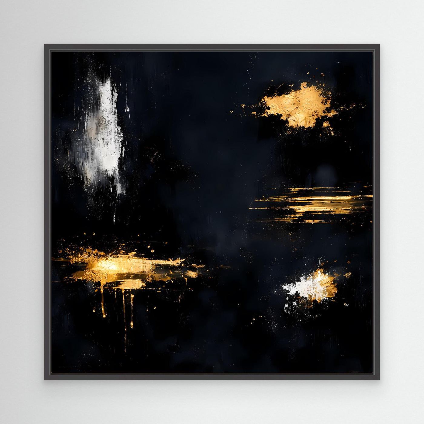 Leinwand Goldene Lichtakzente auf Schwarz | Modernes Abstraktes Minimalismus Wandbild