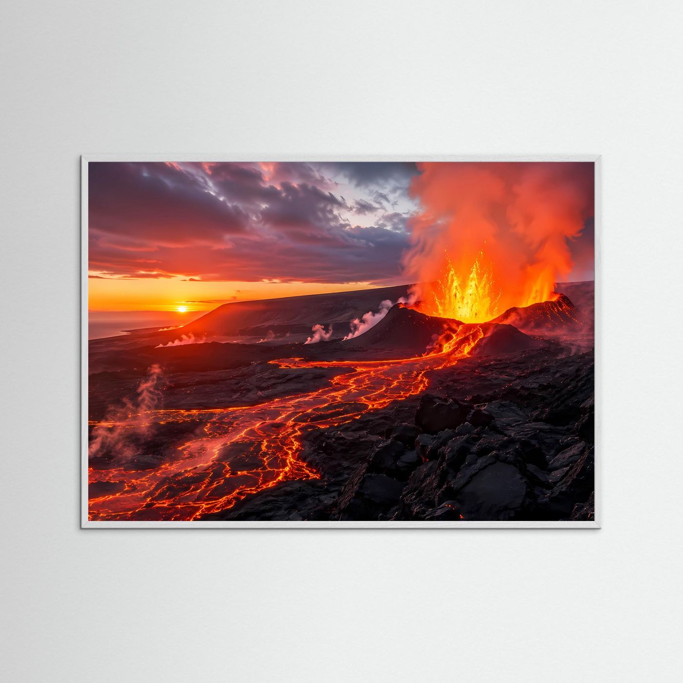 Dramatischer Vulkanausbruch bei Sonnenuntergang | Gewaltiges Lava-Poster Querformat