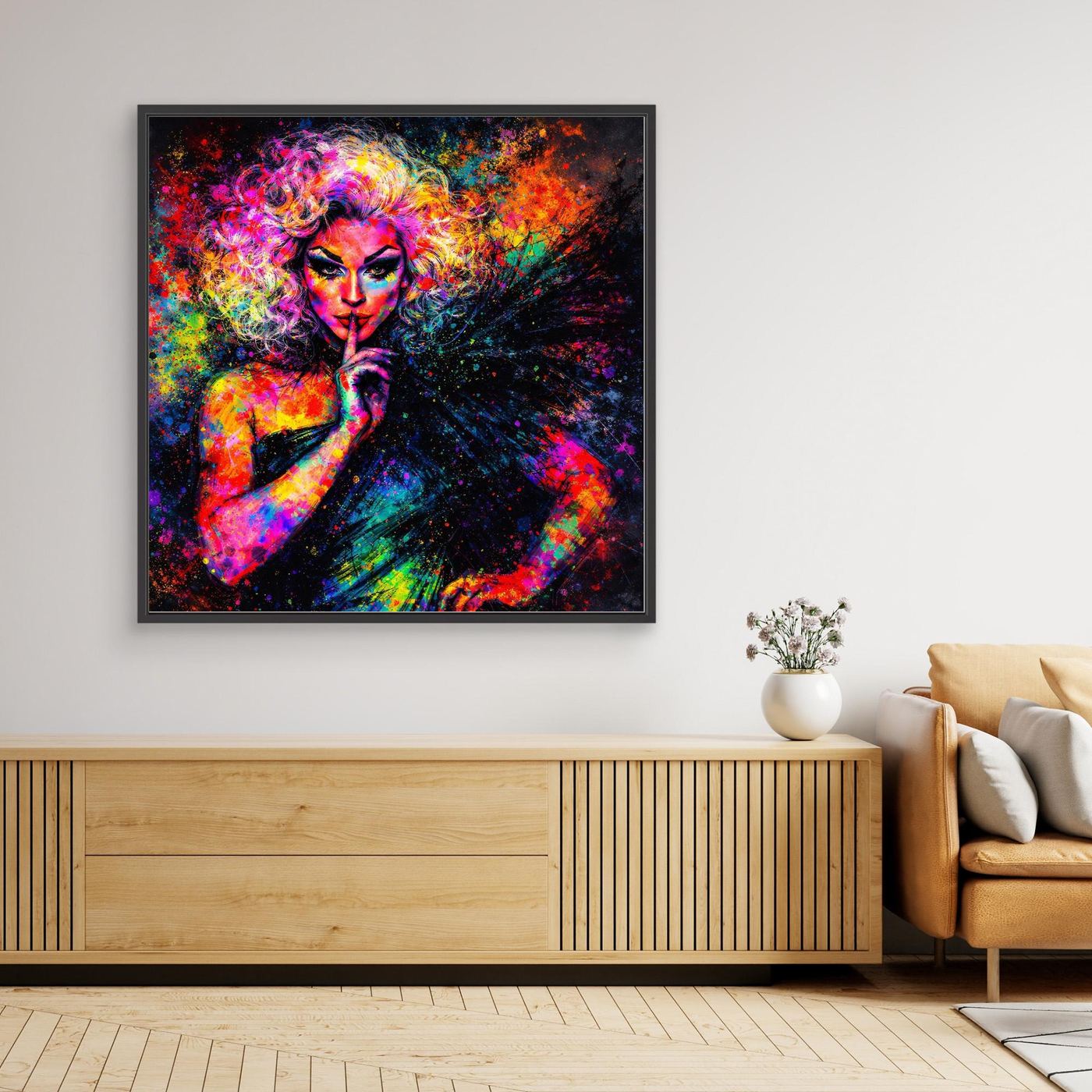 Leinwandbild Drag Queen Pop-Art | Bunte Farbexplosion Wandbild auf Keilrahmen