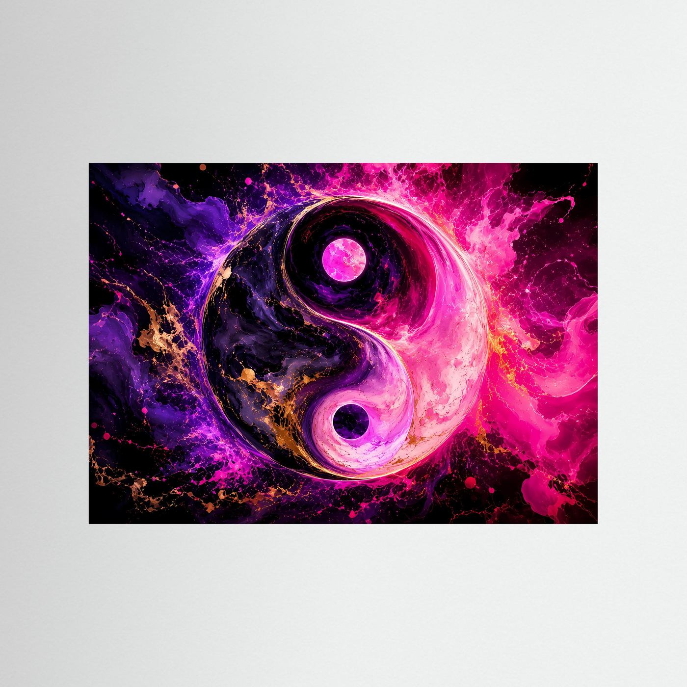 Yin Yang Poster Querformat | Abstrakte Neon Wandkunst Pink Lila | Spirituelle Moderne Leinwandkunst