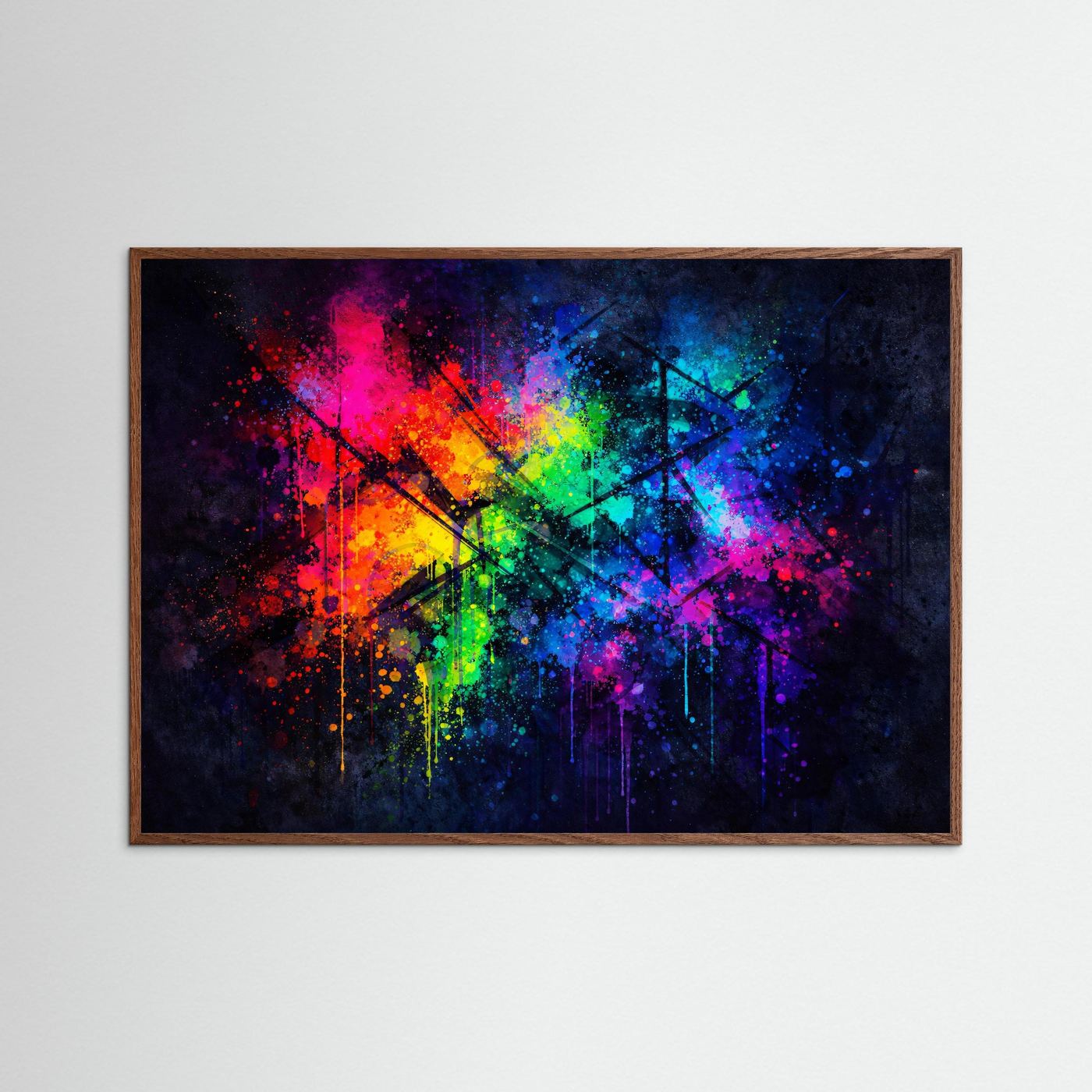 Abstrakte Farbexplosion im Neon-Look | Modernes Splash Art Poster Querformat