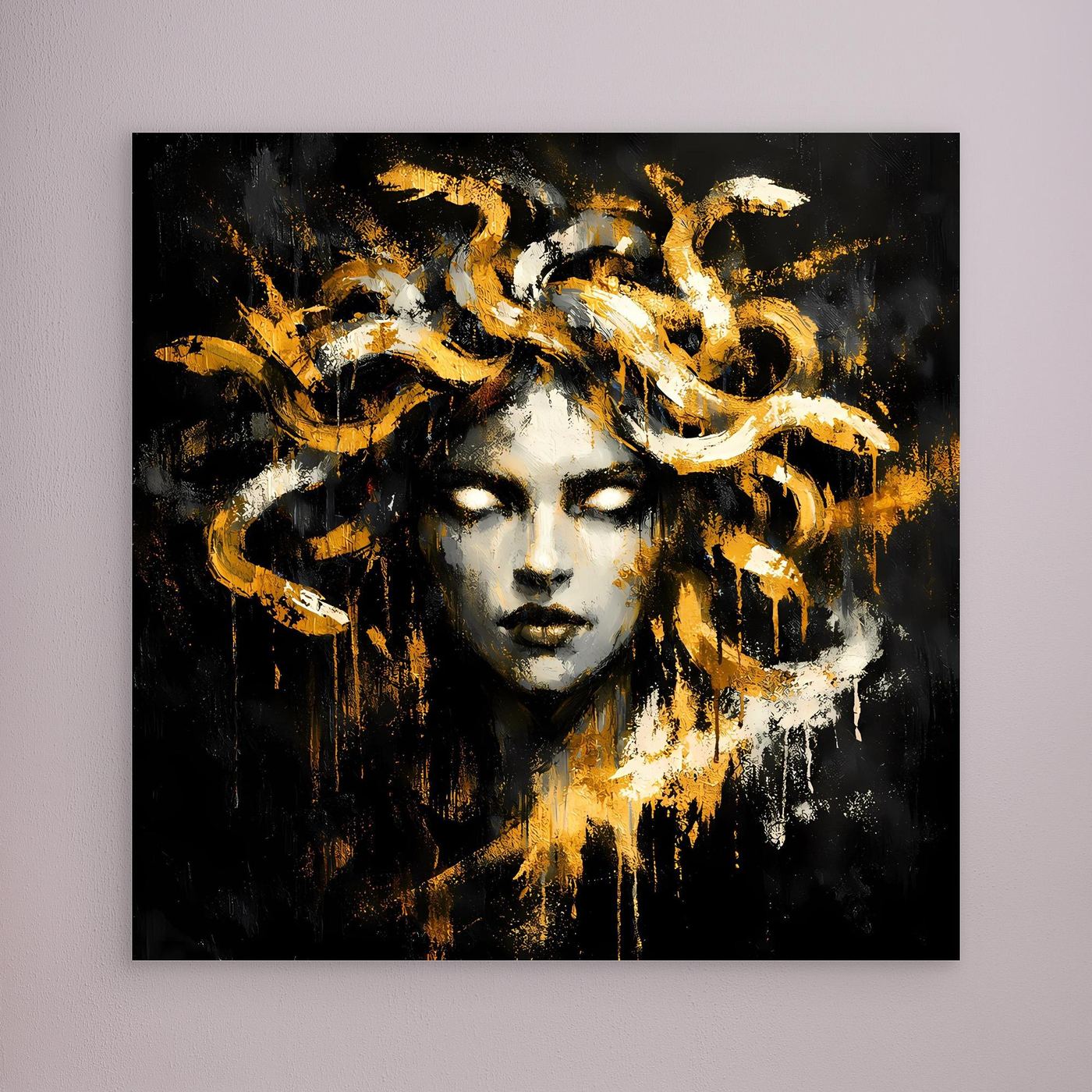 Leinwand Goldene Medusa Gorgone | Abstraktes Mythologie Wandbild Modern