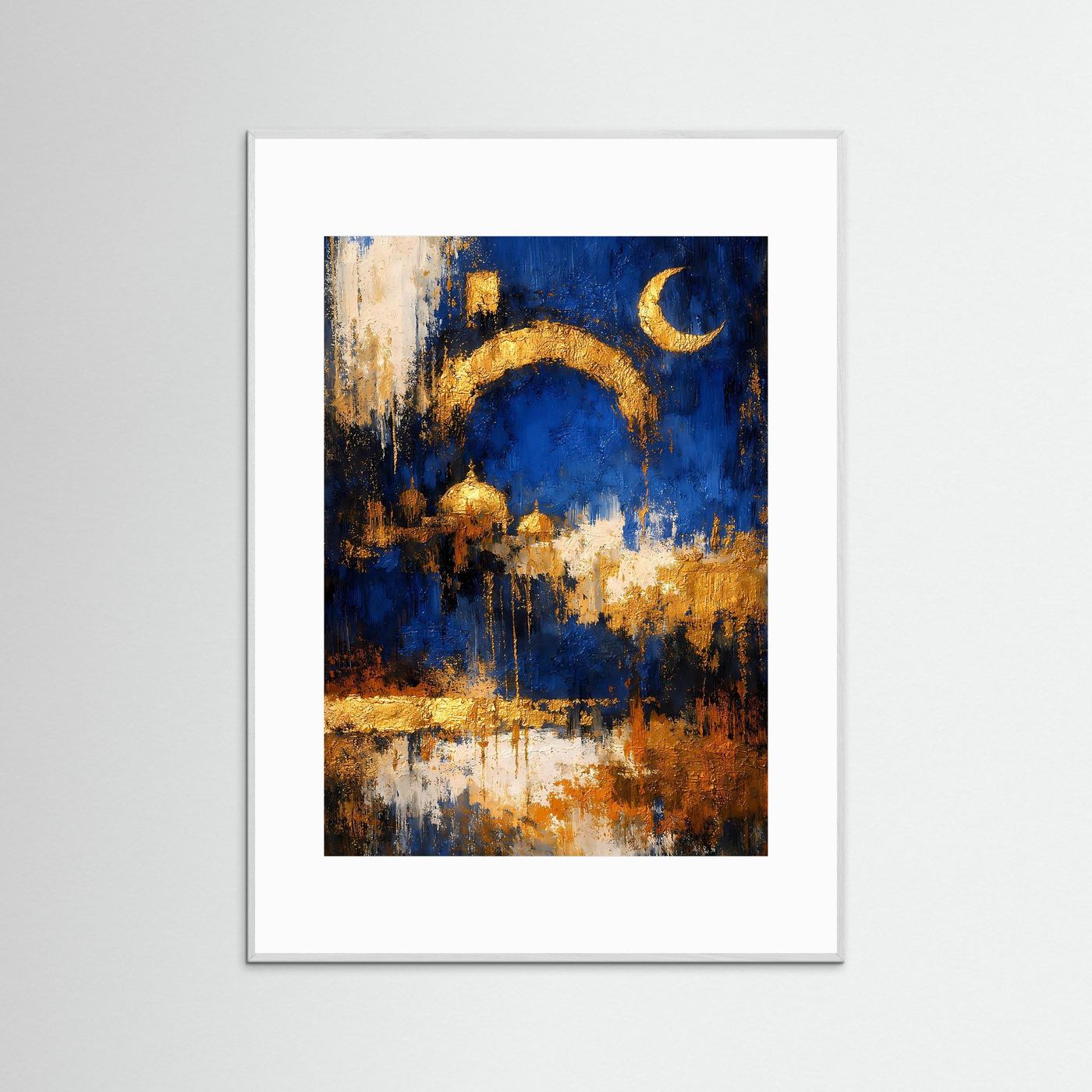 Kunstposter ohne Rahmen, abstrakte orientalische Szene mit goldener Mondsichel