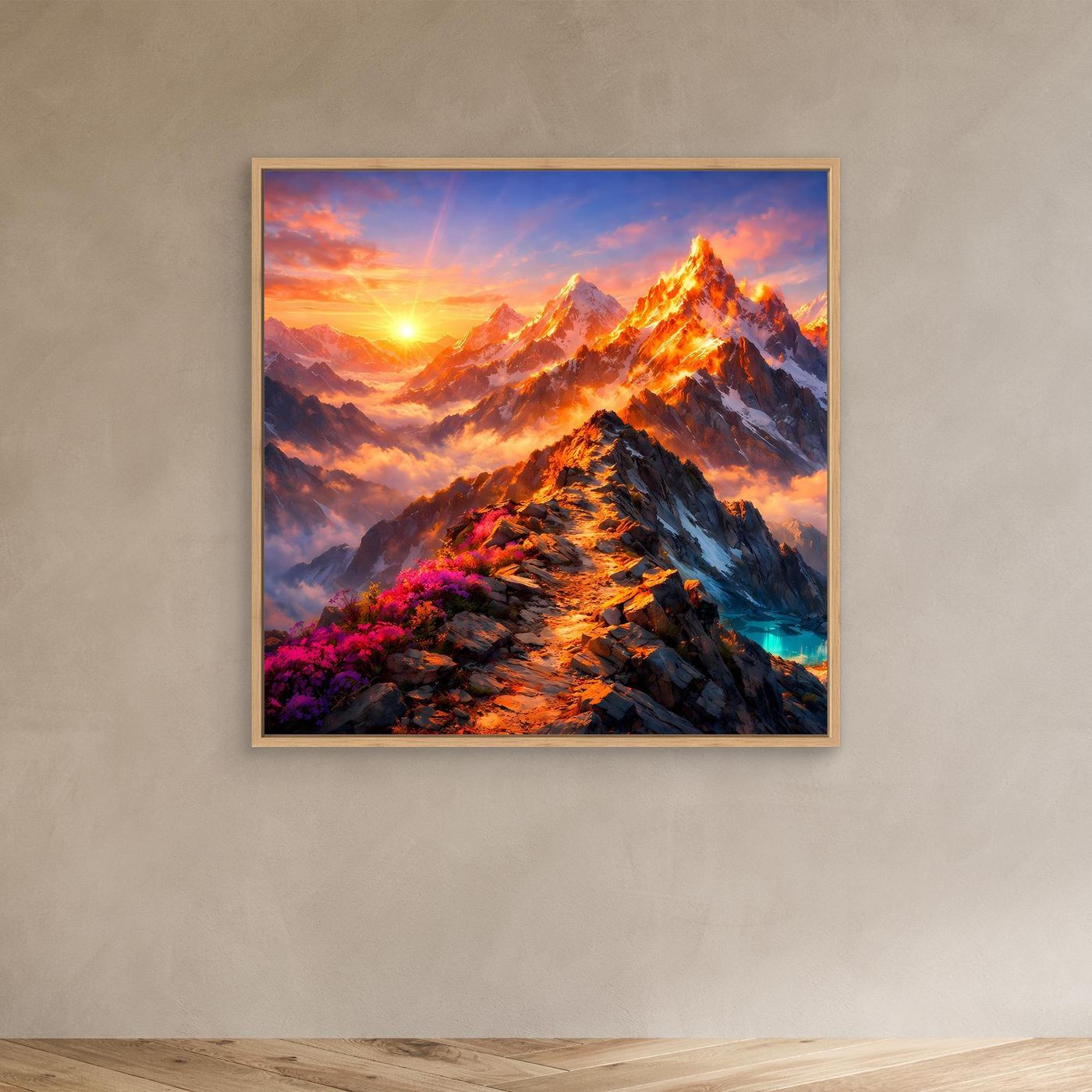 Leinwandbild Sonnenuntergang im Hochgebirge | Majestätisches Wandbild auf echtem Holzkeilrahmen