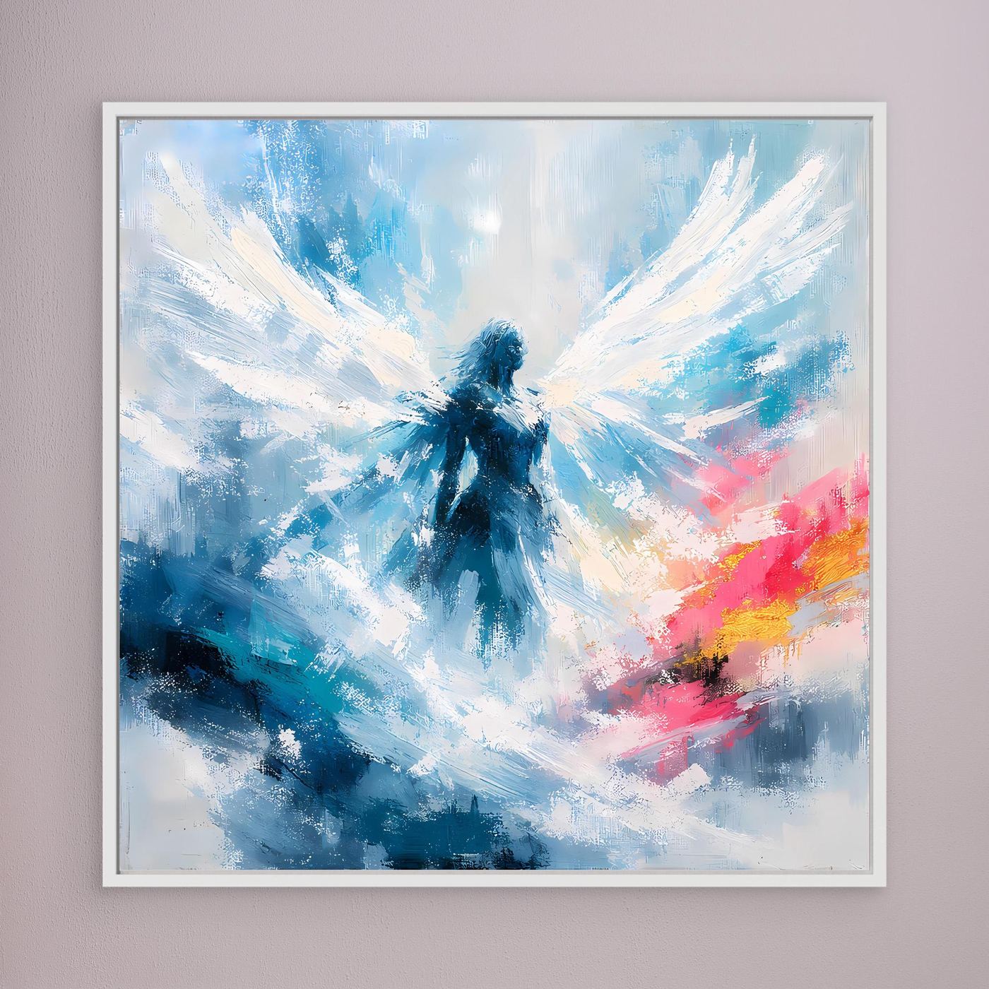 Leinwand Abstrakter Engel in Blau und Weiß | Modernes Wandbild auf echter Leinwand