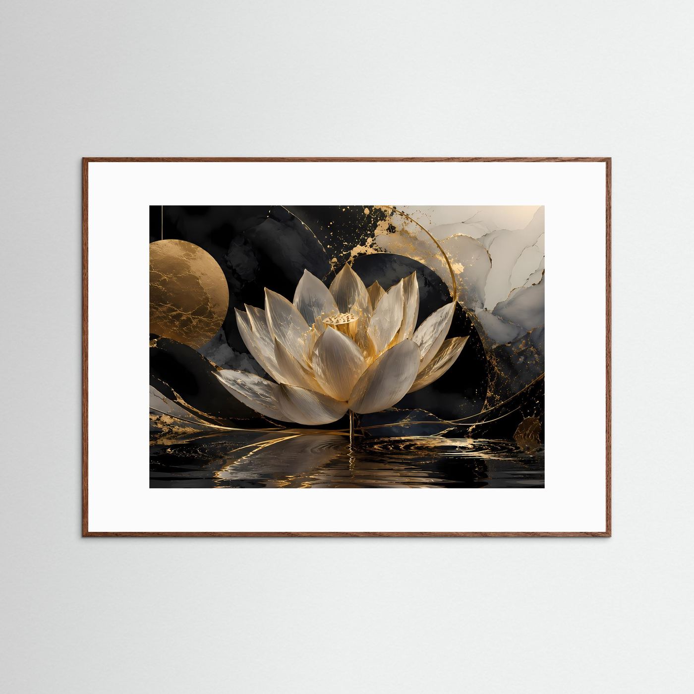 Weiße Lotusblüte Wandbild | Schwarz Gold Lotus Kunst | Elegante Zen Botanical Wall Art | Luxuriöse Meditation Leinwand | Moderne Wellness Deko