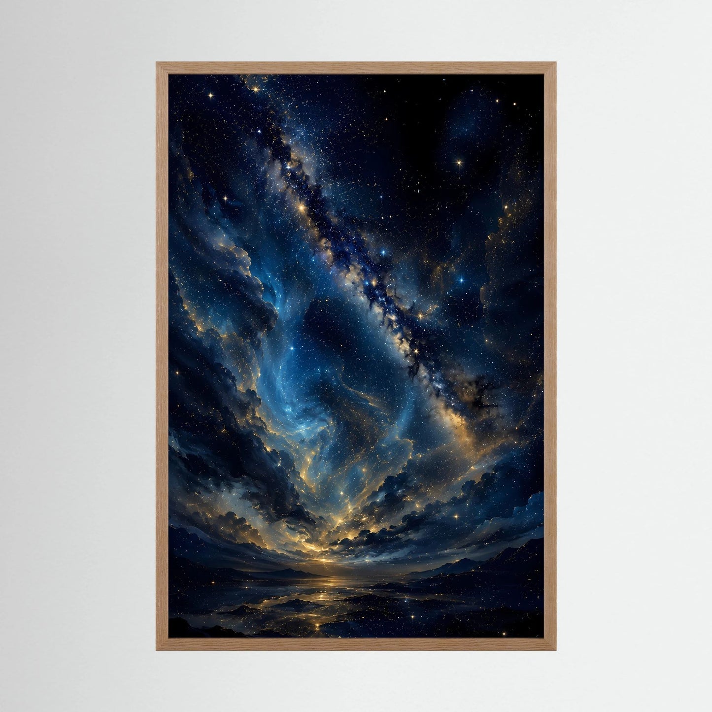 Sternenhimmel in Blau & Gold | Mystische Galaxie über Landschaft | Poster Hochformat