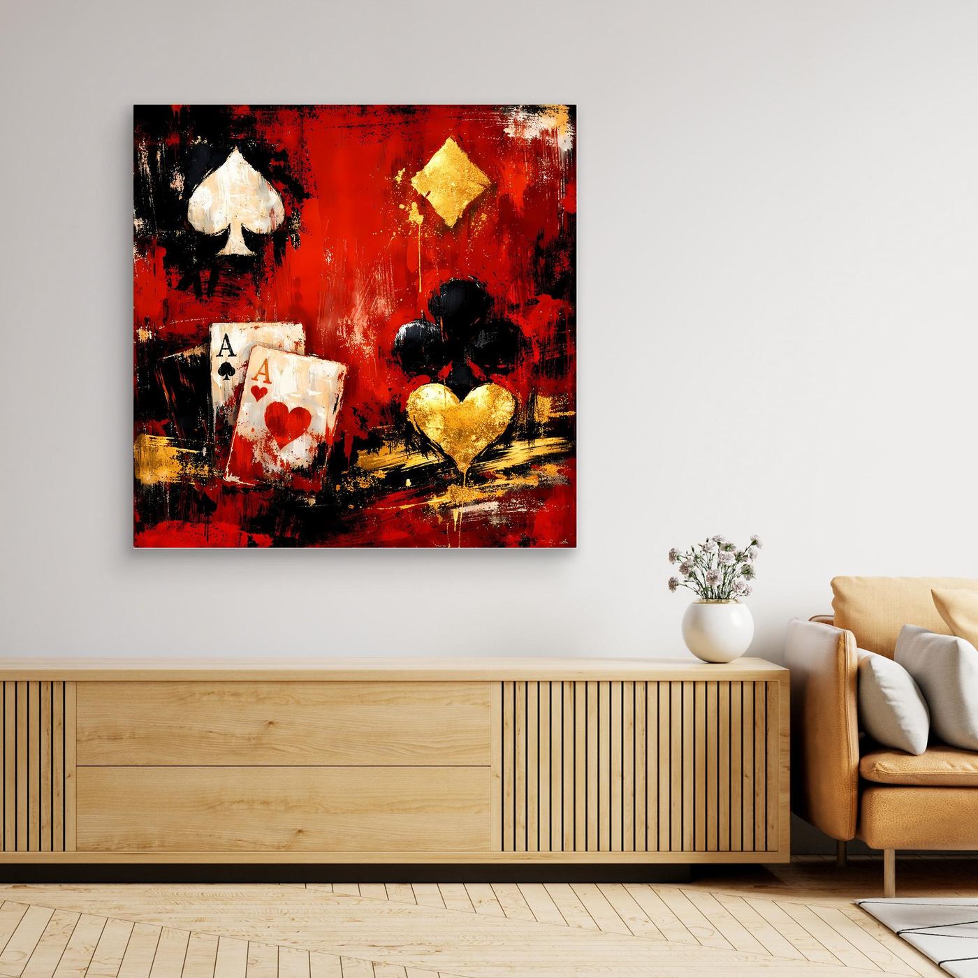 Leinwand Abstraktes Poker-Design mit Assen | Modernes Spielkarten Wandbild Kunst