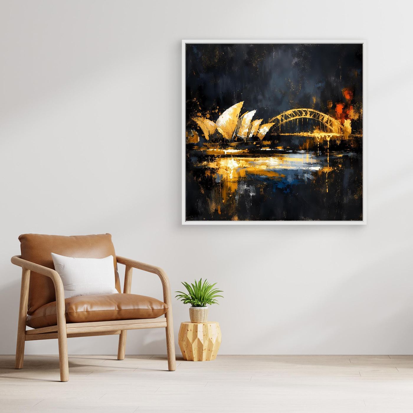 Leinwand Goldene Skyline von Sydney bei Nacht | Modernes Australien Wandbild