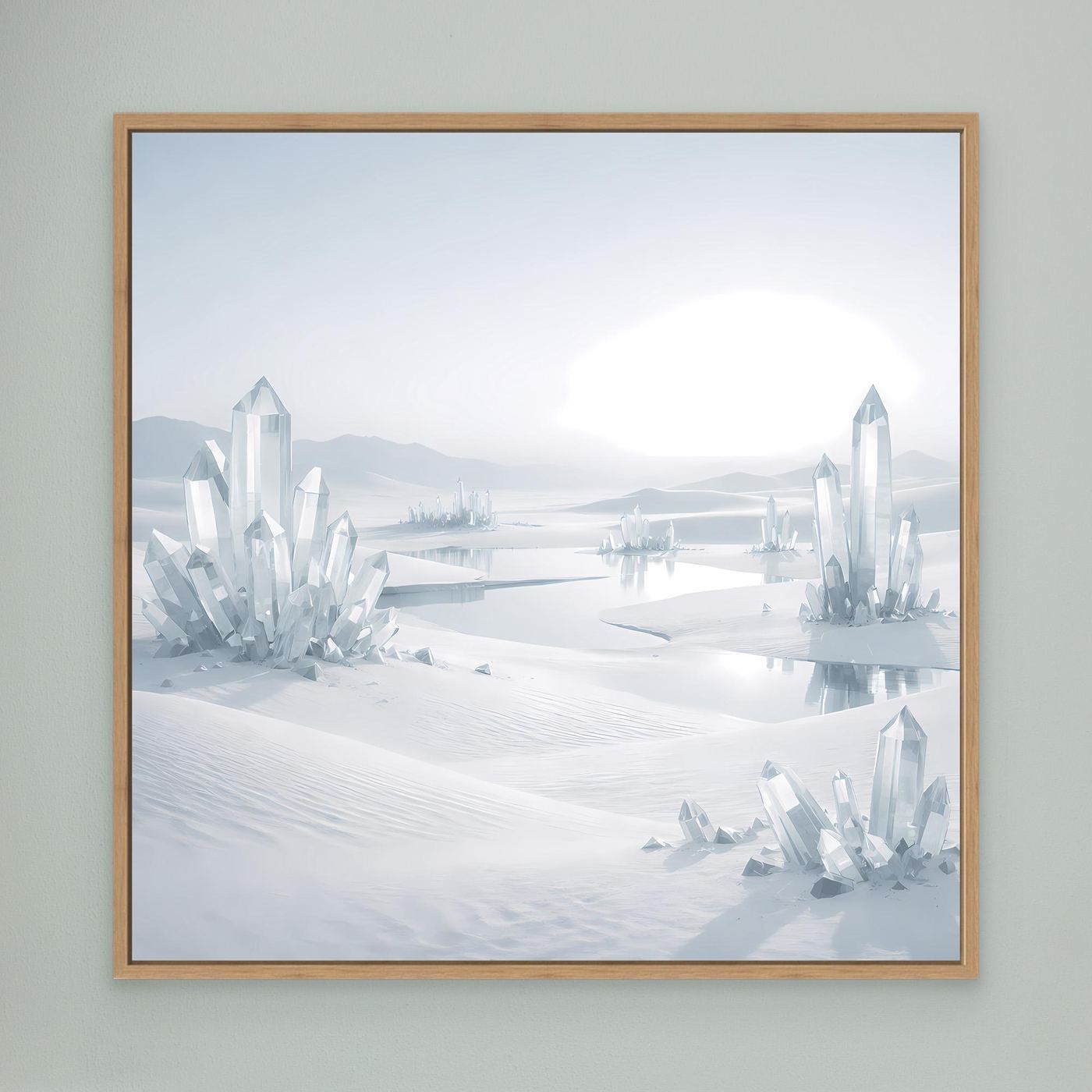 Leinwandbild mit Eisberg-Kristallen, Eichenholzrahmen