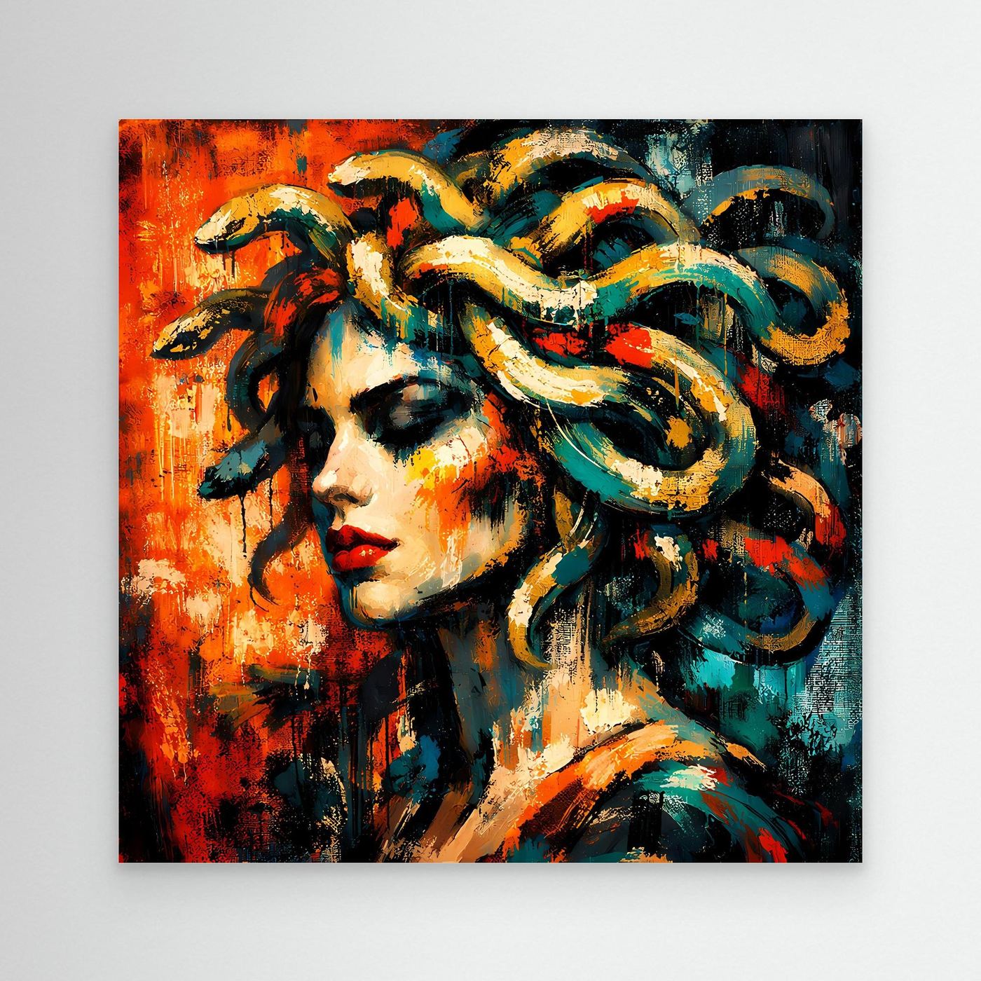 Leinwandbild: abstrakte Medusa mit Frauengesicht und Schlangenhaaren, ohne Rahmen
