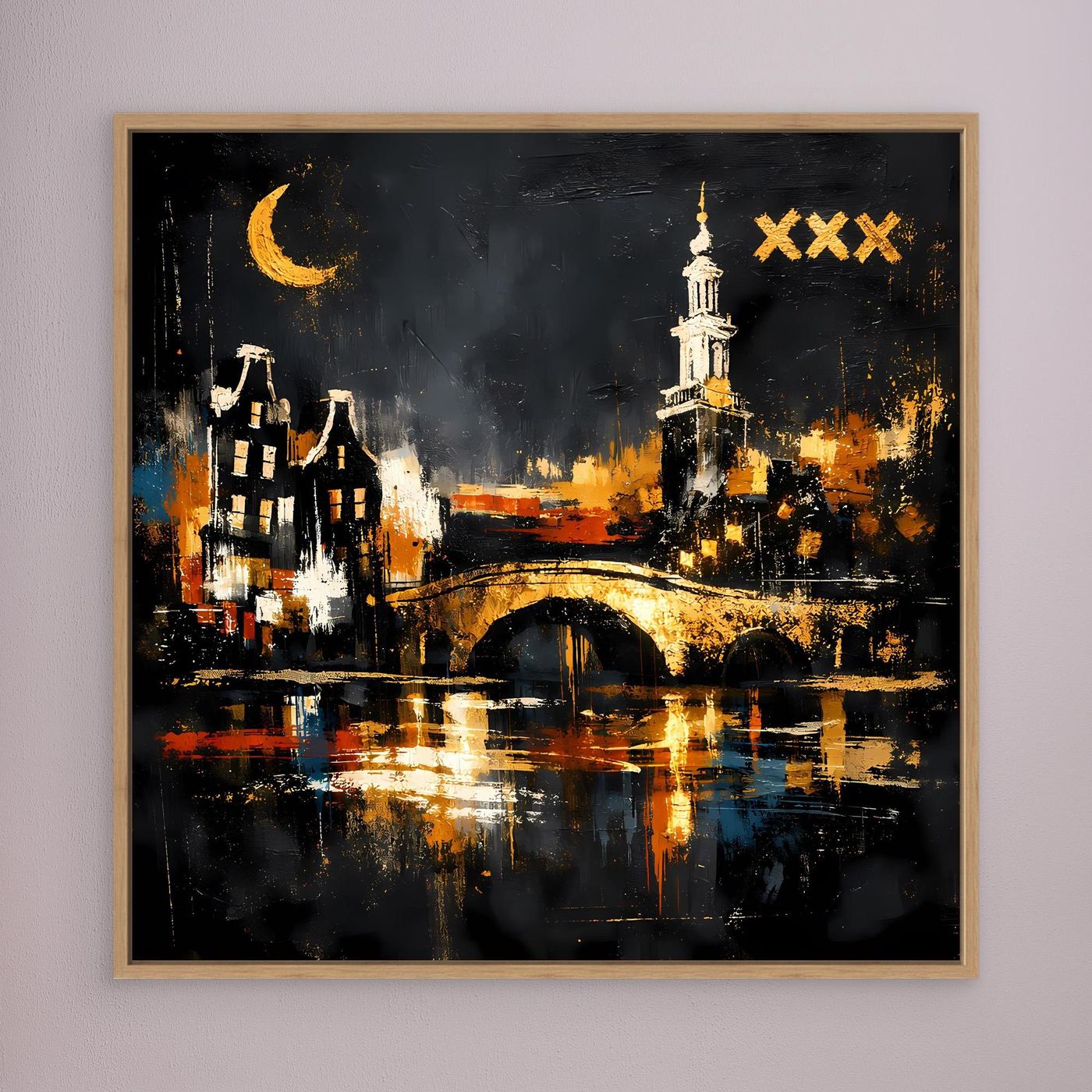 Leinwand Romantische Grachten von Amsterdam bei Nacht | Modernes Holland Wandbild