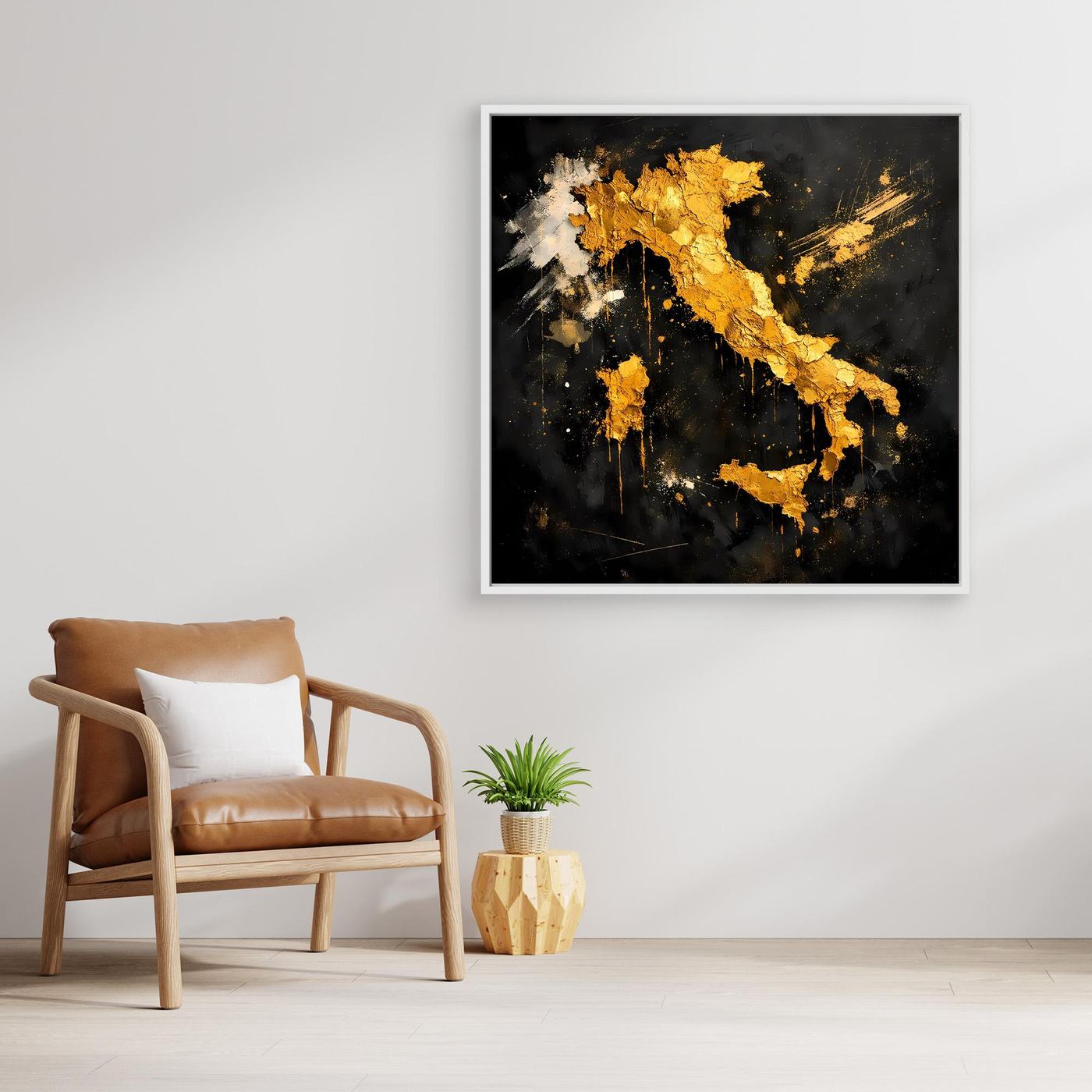 Leinwand Elegante Italienkarte in Gold & Schwarz | Modernes Abstraktes Wandbild