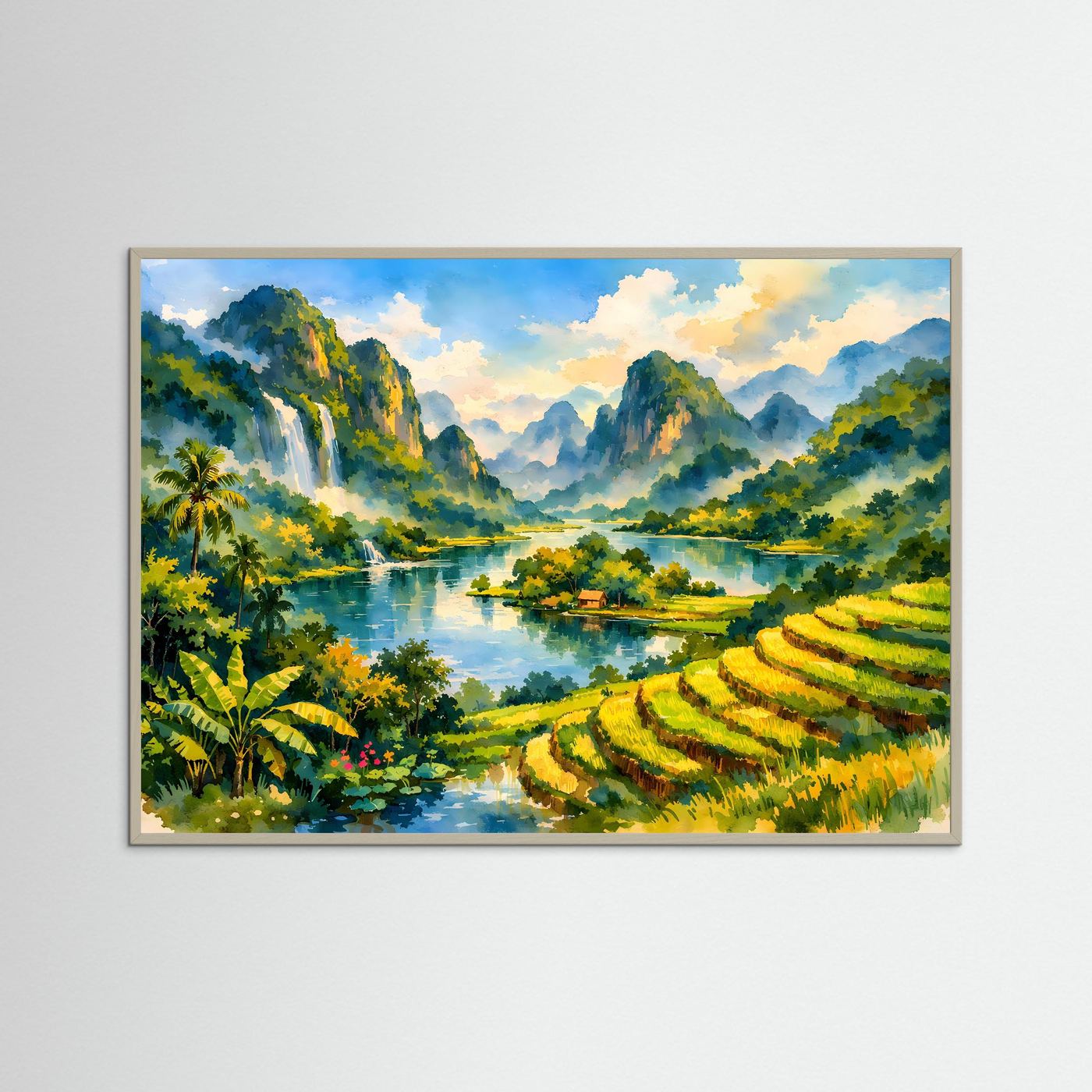 Malerische Reisterrassen am Fluss | Asien Natur & Landschaft Poster Querformat