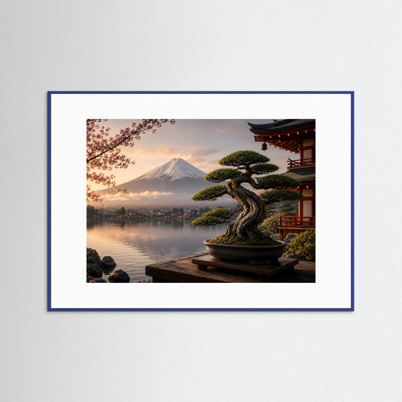Japanischer Bonsai mit Fuji | Harmonische Zen Wandkunst