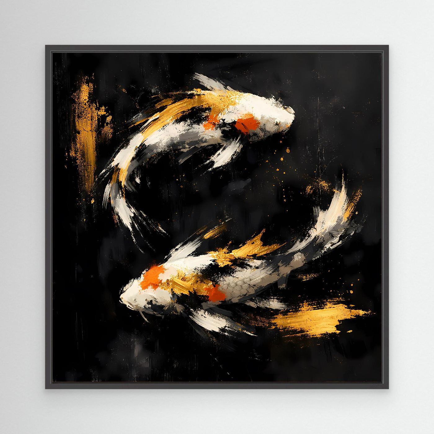 Leinwand Abstrakte Koi-Fische in Gold und Orange | Modernes Yin Yang Wandbild