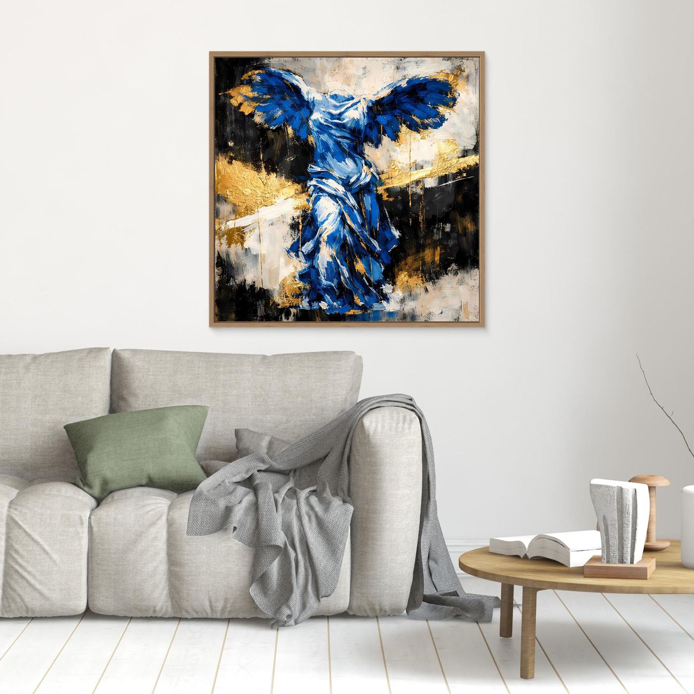 Leinwand Nike von Samothrake in Blau | Abstraktes Skulpturen Wandbild Gold