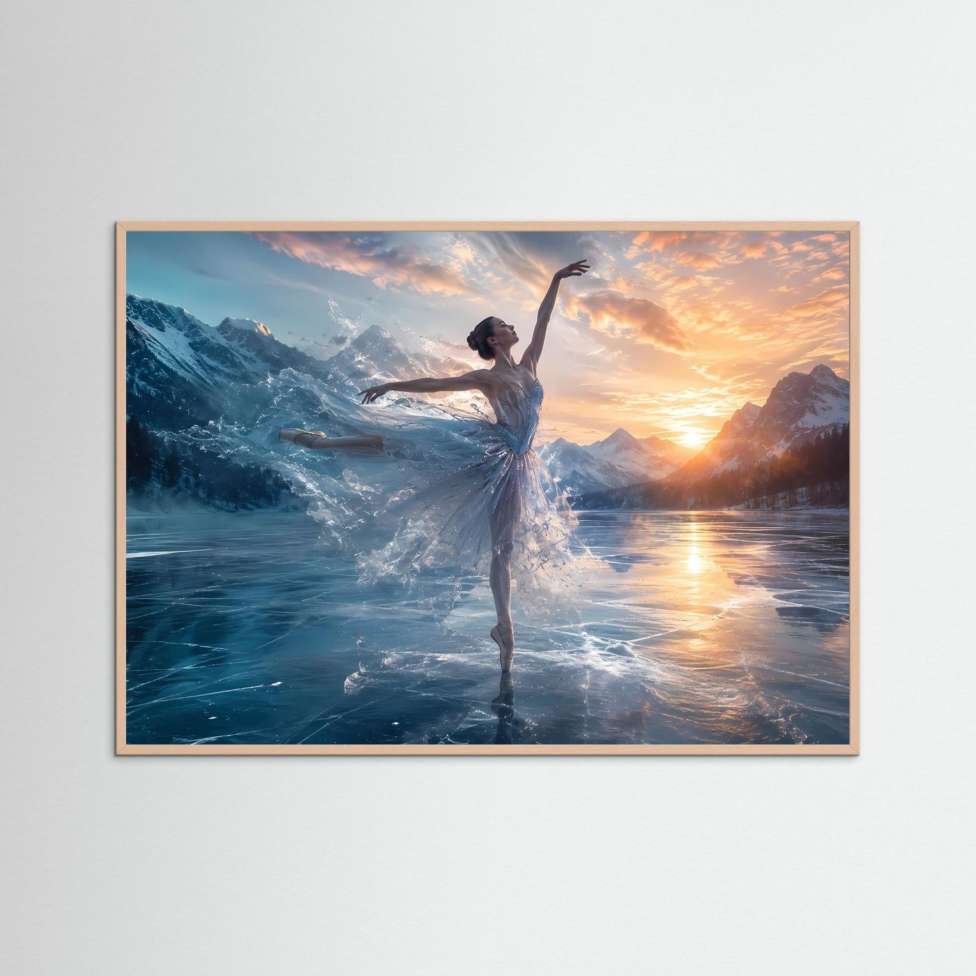 Elegante Ballerina auf Eissee im Sonnenuntergang | Panorama Tanz & Alpen Poster Querformat