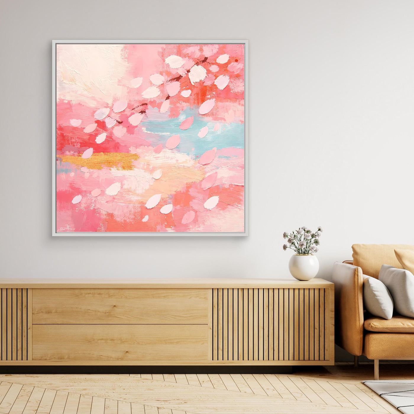 Leinwand Abstraktes Kirschblütenfest | Pastellfarbenes Japan Wandbild