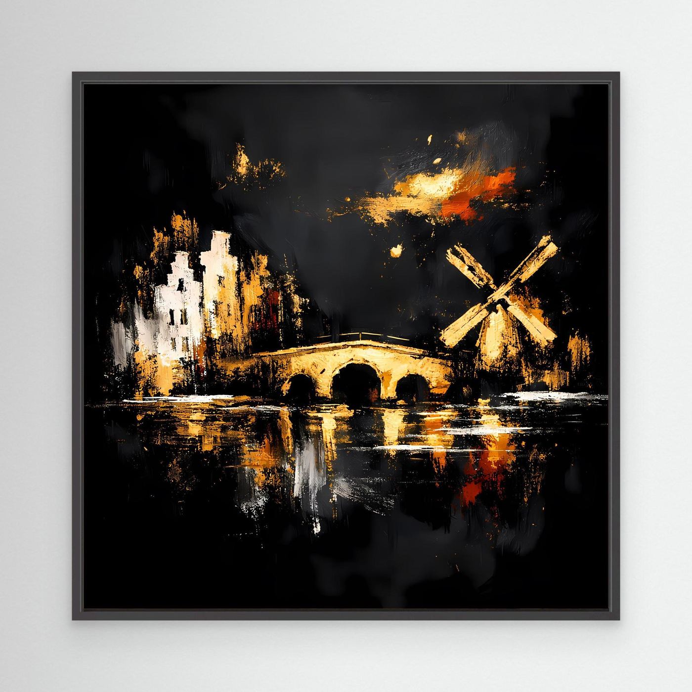 Leinwand Goldene Windmühle in Amsterdam | Abstraktes Holland Wandbild Modern