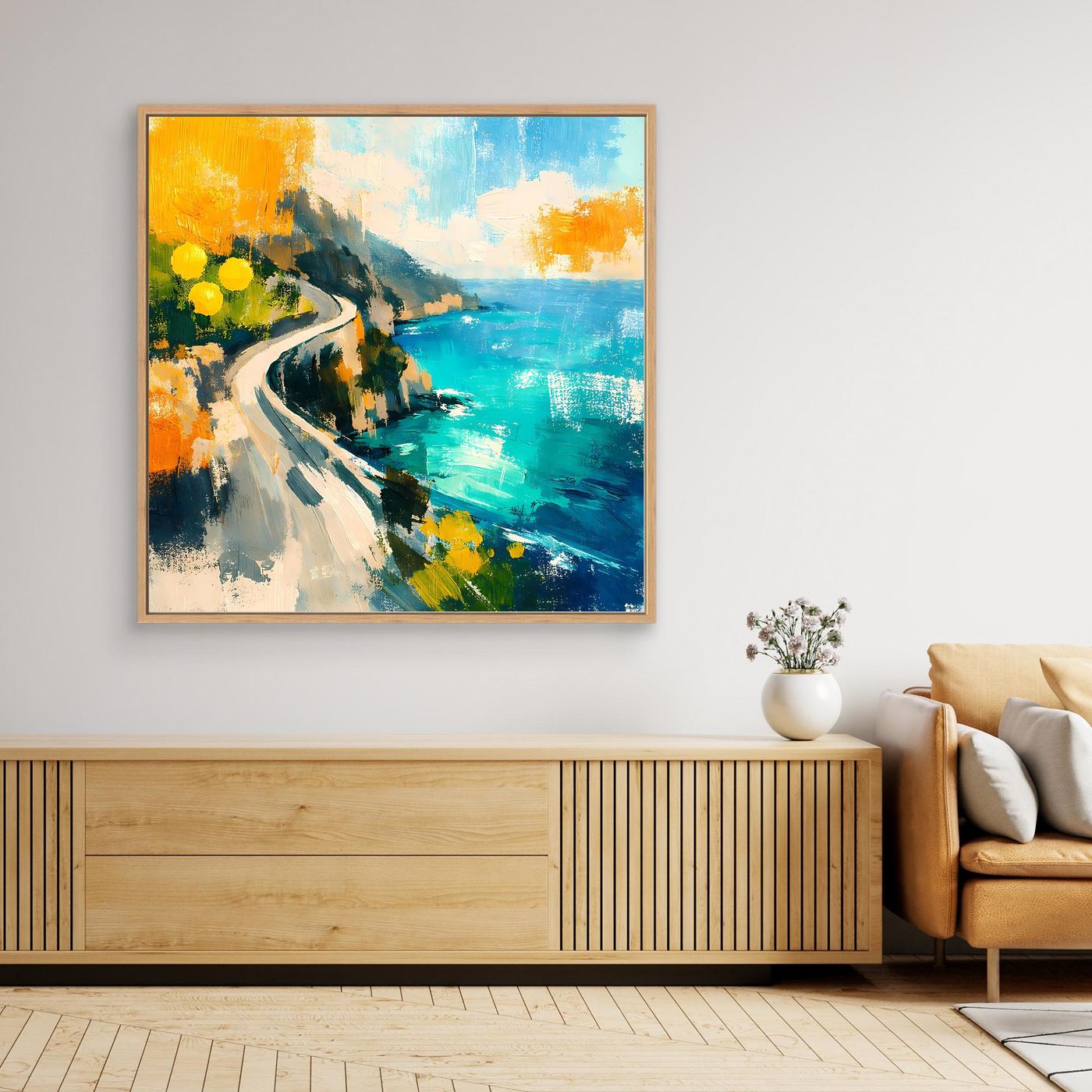 Leinwand Malerische Küstenstraße am Meer | Abstraktes Amalfi Wandbild